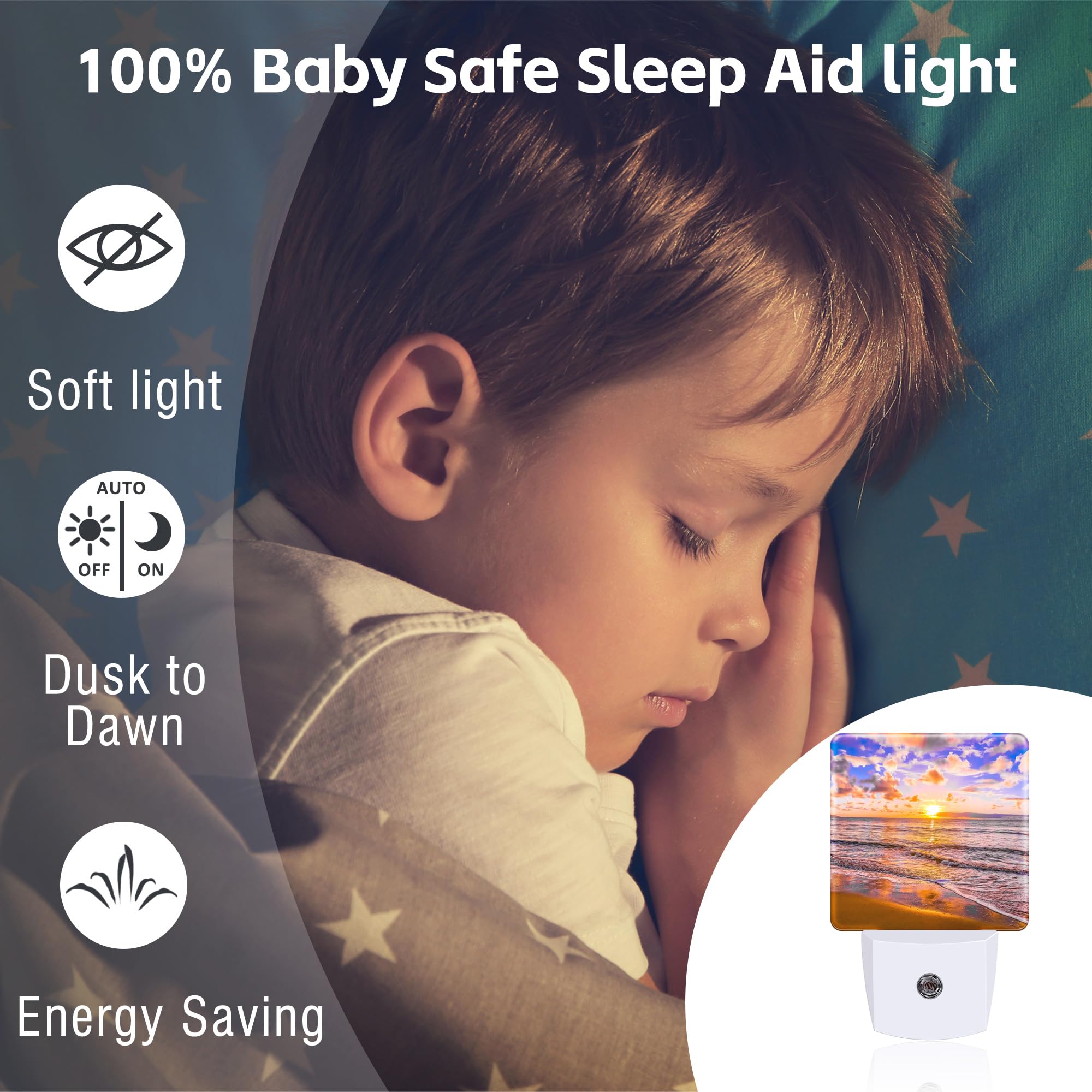 sndheke Sunset at Sea Night Light - Plug-in Nightlight with Dusk to Dawn Sensor, Energy Saving, Model SBD04, Color7