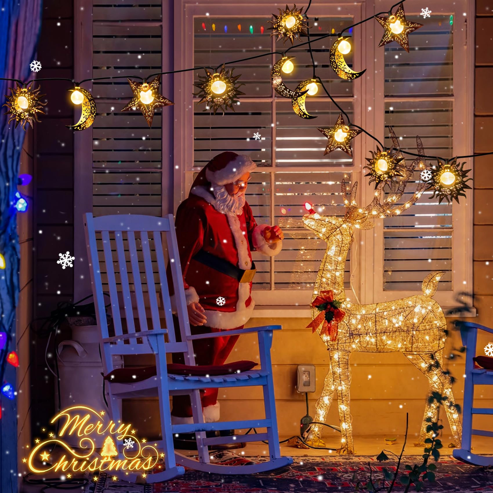 Solar String Lights Outdoor Star Moon Sun 13Ft 153In Led Solar Powered Fairy Decorative Lights For Garden Patio Yard Trees Mothers Day Gifts Wedding Party (Warm White) (Star Moon Sun String Lights)