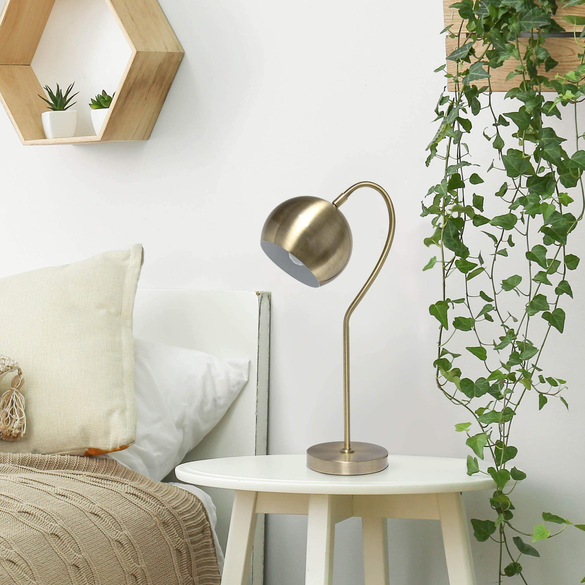 LALIA HOME Mid Century Table Lamp, Dome Shade, 10inL x 6inW x 20.25inH, Antique Brass, Model LHT-5031