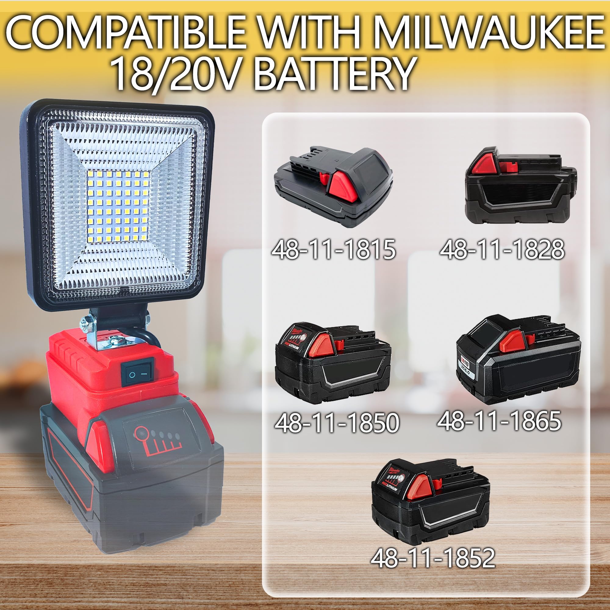 Cordless Led Work Light For Milwaukee 18V Battery, 30W 3000Lumens Battery Powered Work Lights For Battery, Portable Led Light Wi