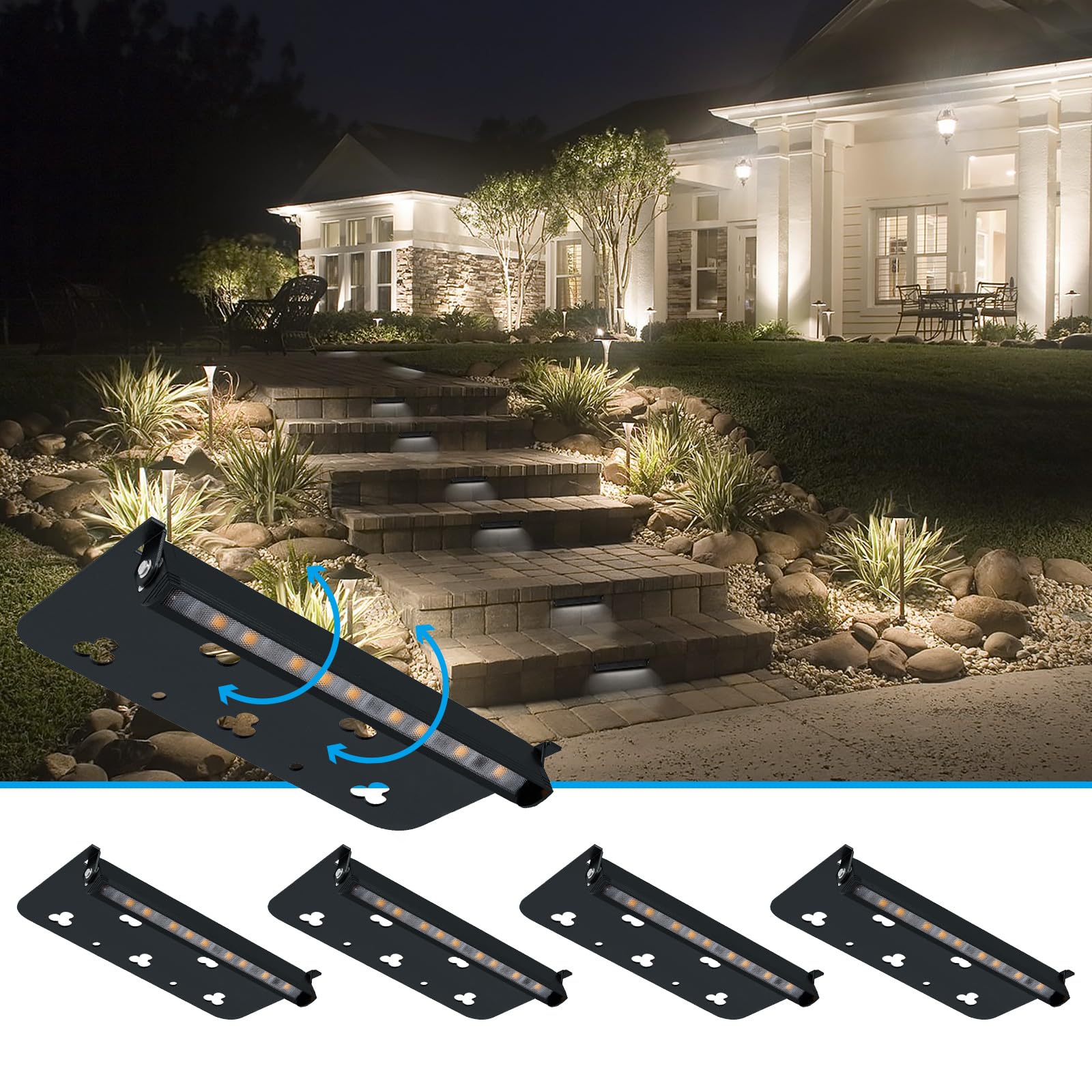 Lecotresy Modern Hardscape Lighting 7inch 3W 5000K Daylight White IP65 Waterproof 12V AC/DC 4 Pack