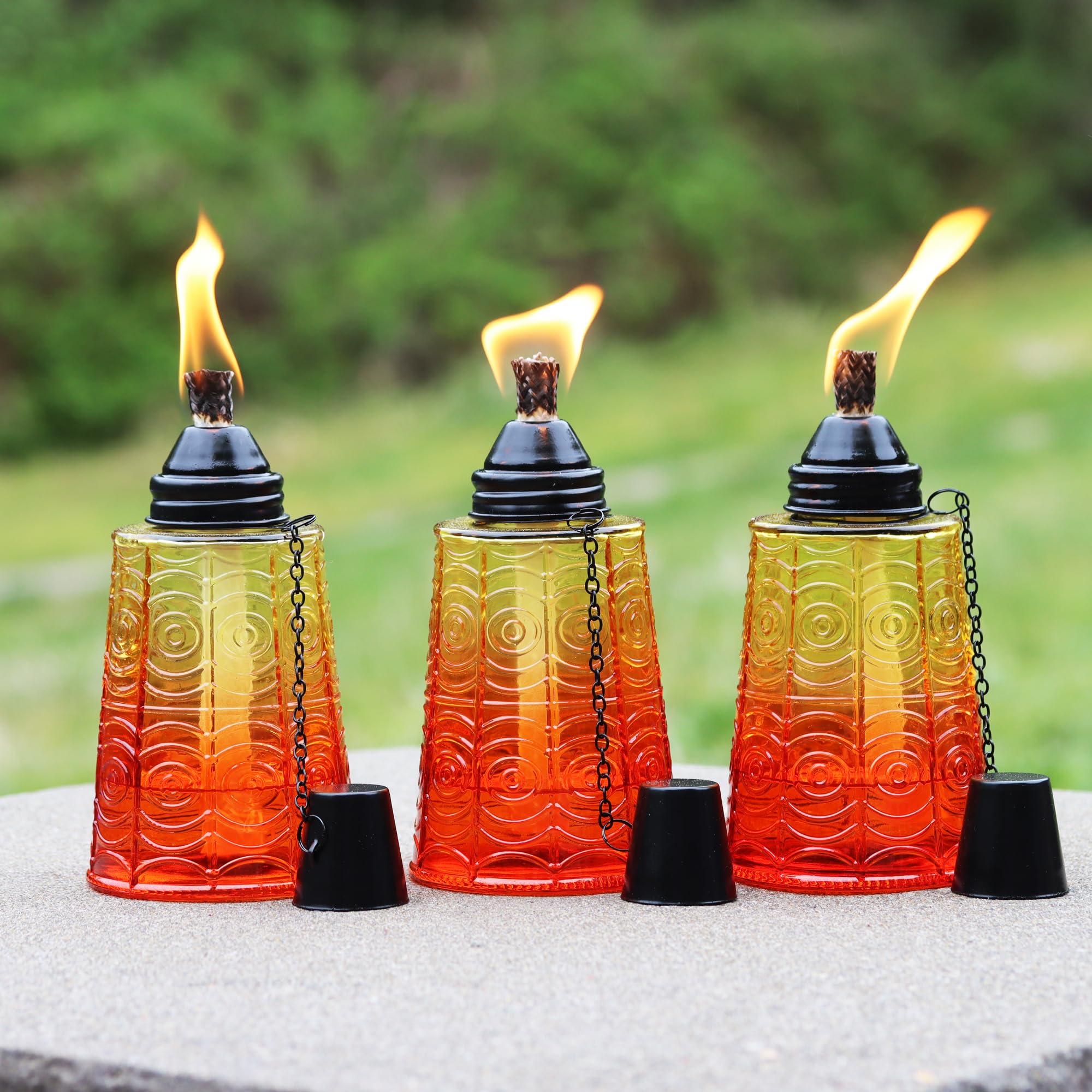 Seraphic Citronella Table Top Torches, Decorative Glass, Set of 3, 16oz, Sunset Orange