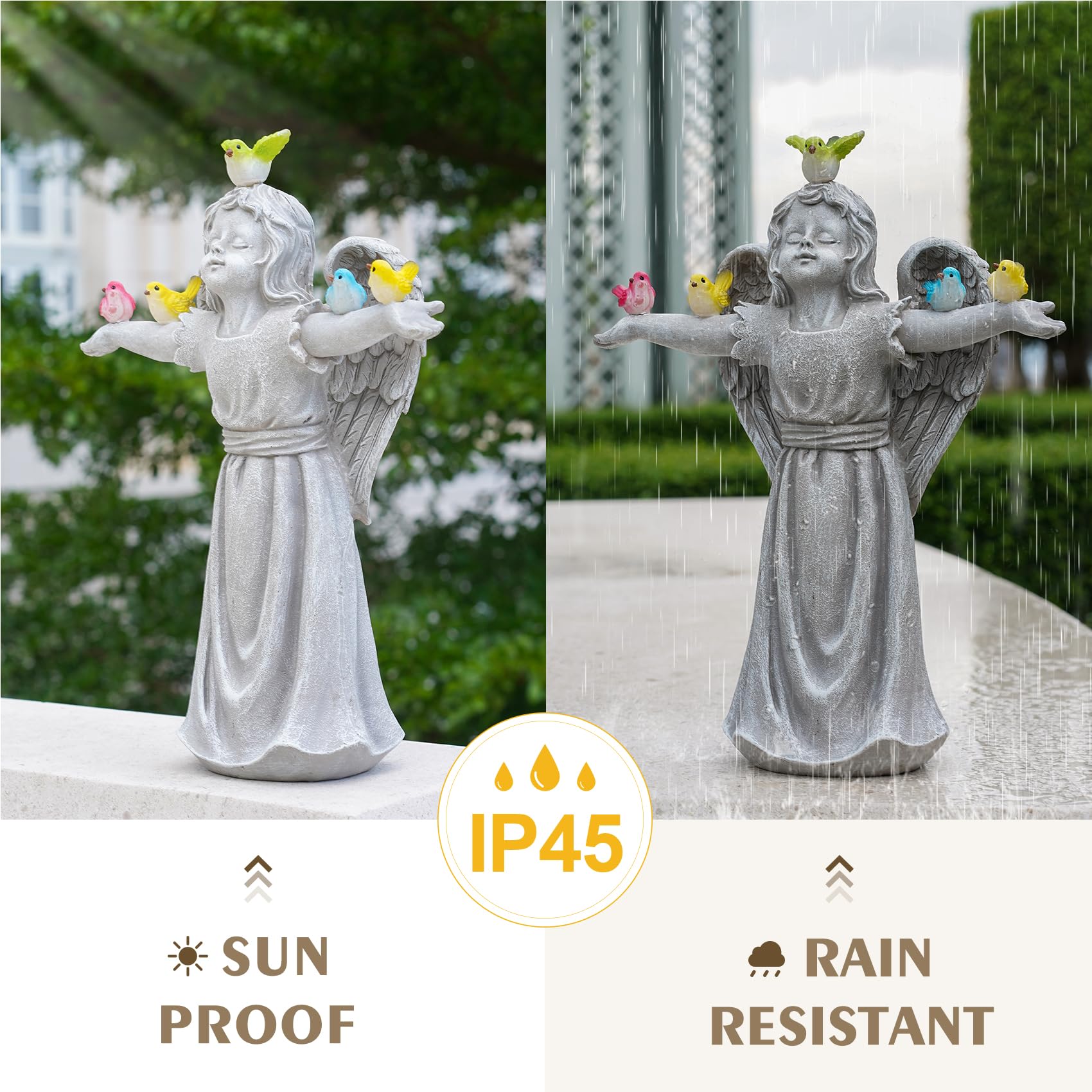 Mininova Solar Angel Garden Statue With Birds Outdoor Solar Light Decorations Resin For Yard Patio Porch Balcony Housewarming Bi