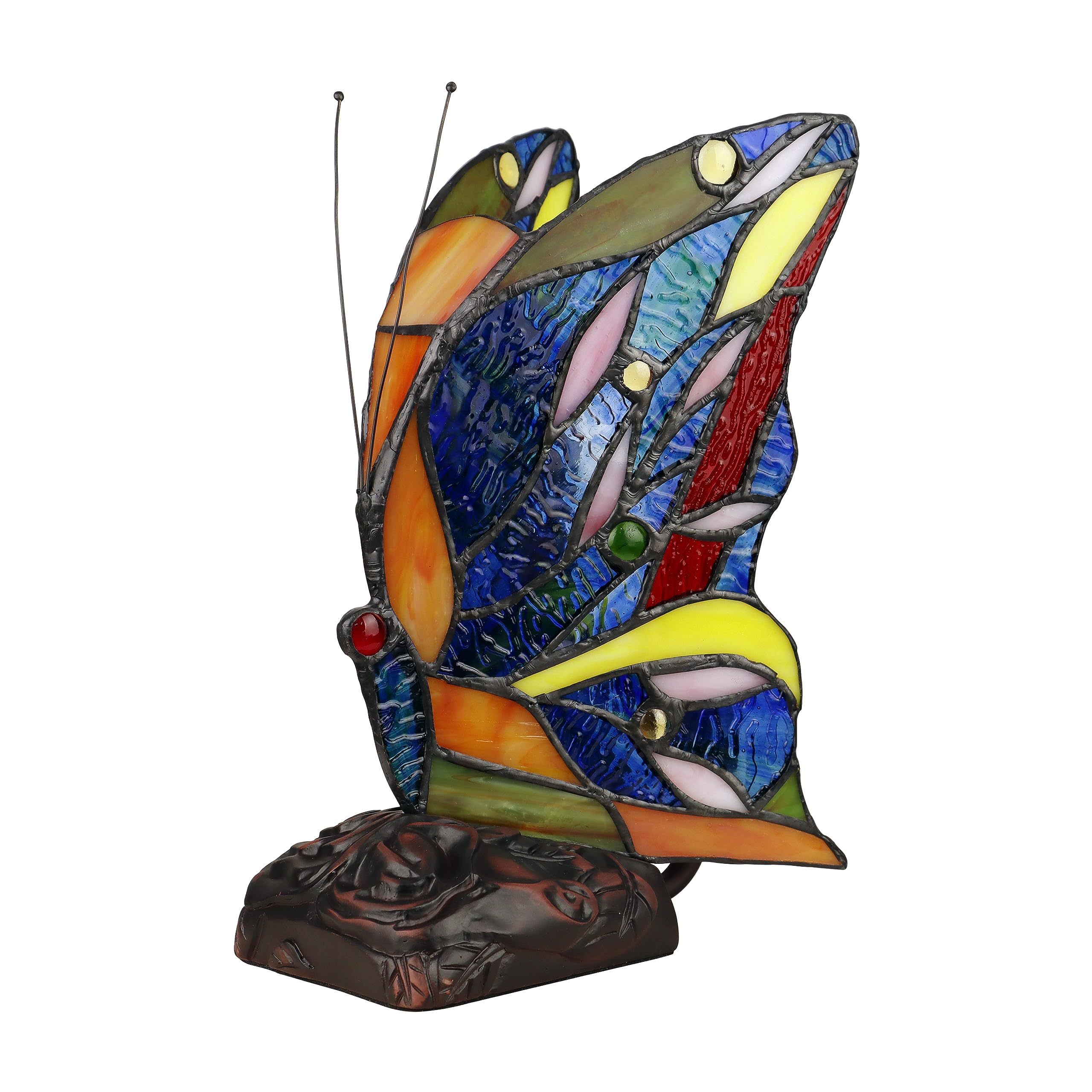 Chloe Lighting Tiffany-Style Butterfly Accent Table Lamp, 10in Tall, Antique Dark Bronze, Multicolor, Model CH30277BB05-NL1