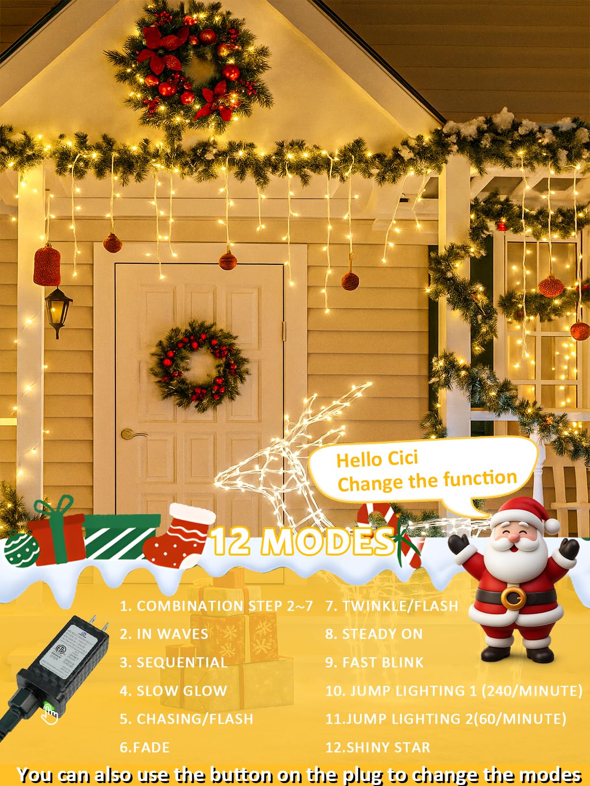 Voice Control Smart Christmas Lights Indoor Outdoor  Clear Wire 66Ft 200 Led String Lights Waterproof  12 Modes Twinkle Fairy String Light For Xmas Tree Wedding Party Bedroom Decorations (Warm White)