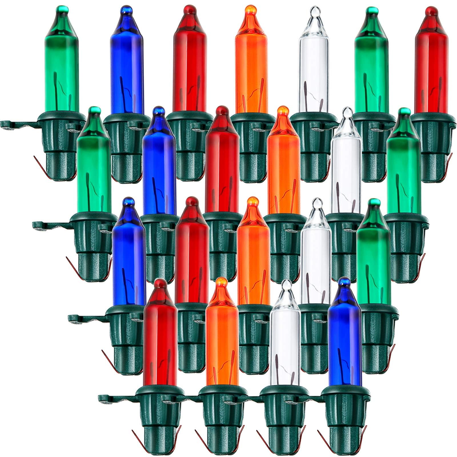 Mudder 60 Count Replacement Christmas Tree Light Bulbs 2.5v 0.425 Watt Replacement Bulb Mini Incandescent Wire String Lights Decoration for Prelit Xmas Tree(Green Base with Colorful Bulb)
