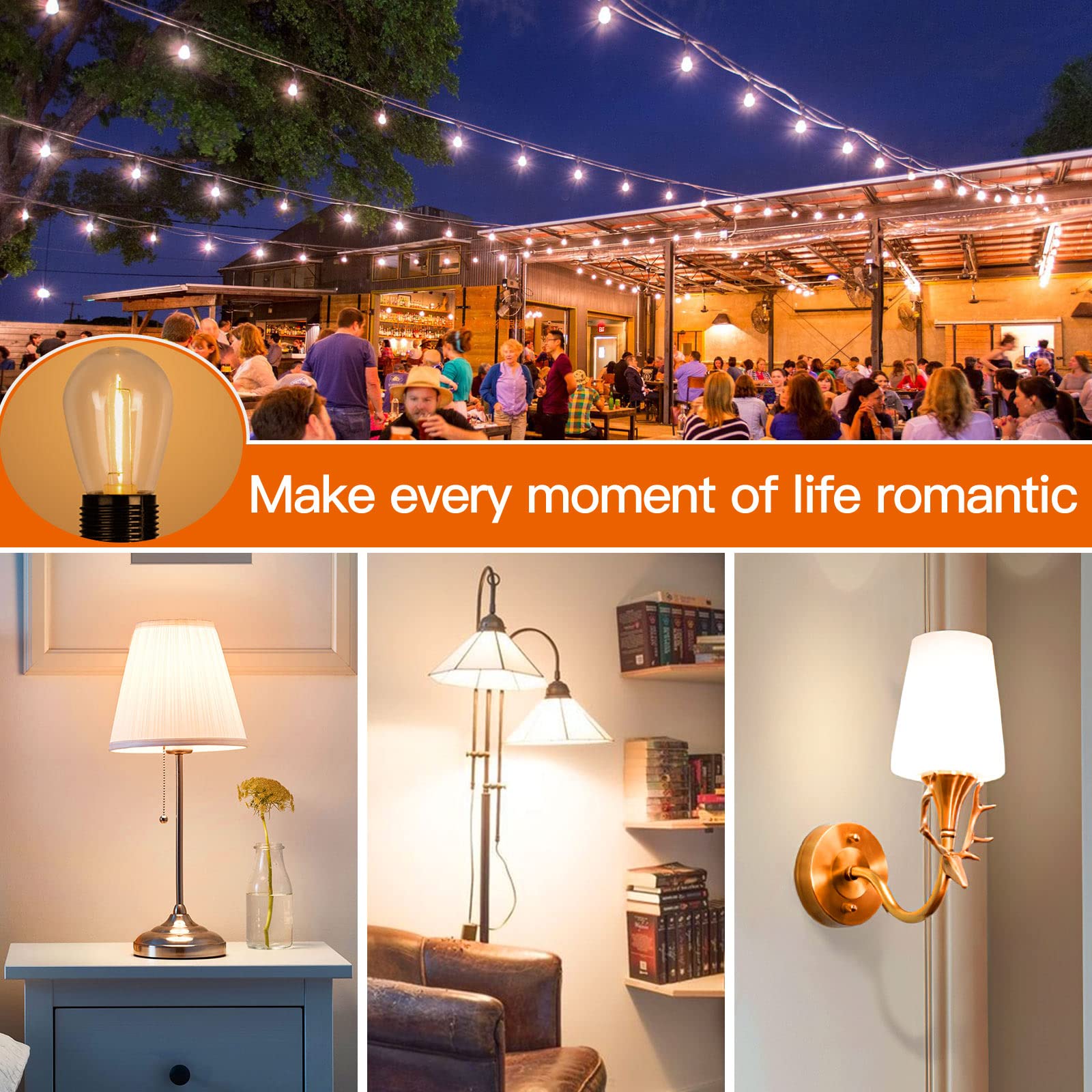 Addlon Led Replacement Bulbs 1W S14,15 Pack Waterproof E17 Screw Base For Outdoor Led String Lights Shatterproof