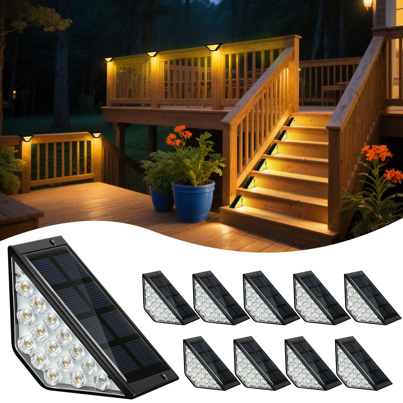 BKBB PPBB Solar Step Lights for Outside  Solar Stair Lights Outdoor Waterproof  Deck Step Lights for Fence  Patio  Yard  Porch  Front Door  Sidewalk  Garden  Patio Decor (10  Warm White)
