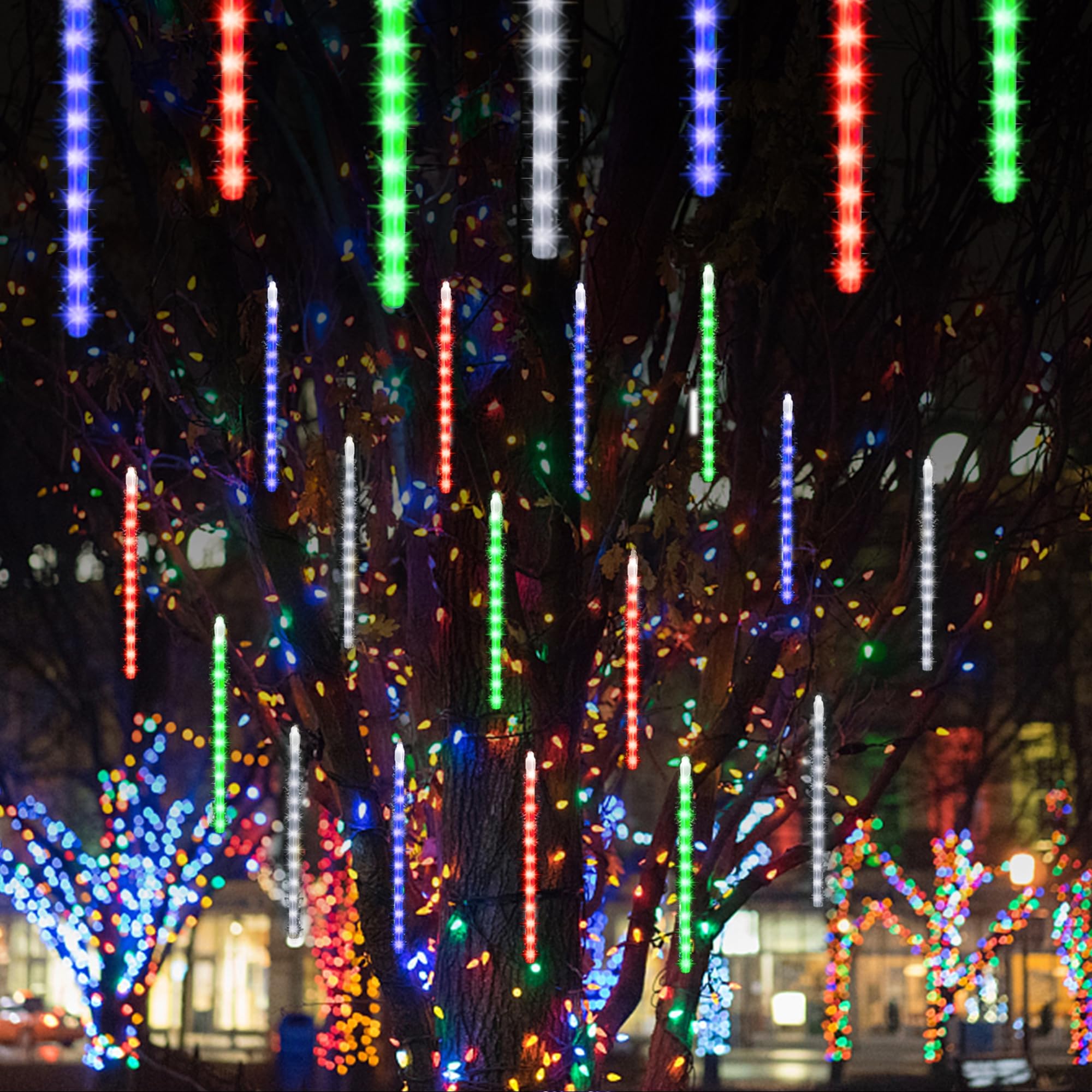 Meteor Shower Lights, 12 Inch Outdoor Icicles Christmas Lights, 8 Tubes 288 LED Iciclelights Snow Falling Lights, Connectable Ra