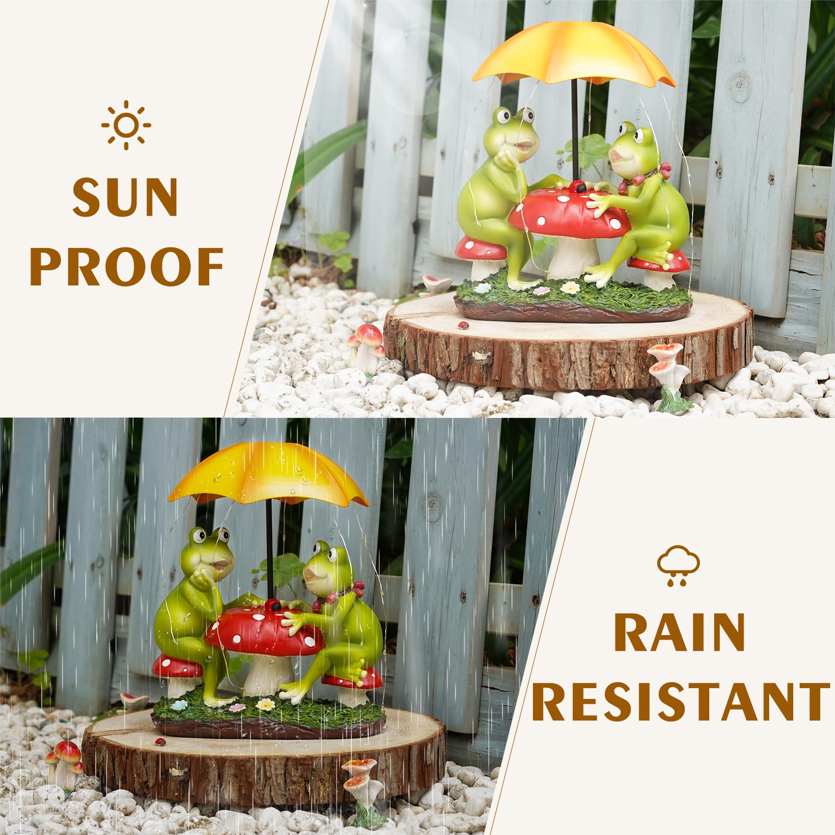 Mininova Solar Garden Outdoor Decor Statue Frog Figurines Sitting On Mushroom With Umbrella Led String Lights Resin Ornaments For Spring Birthday Housewarming
