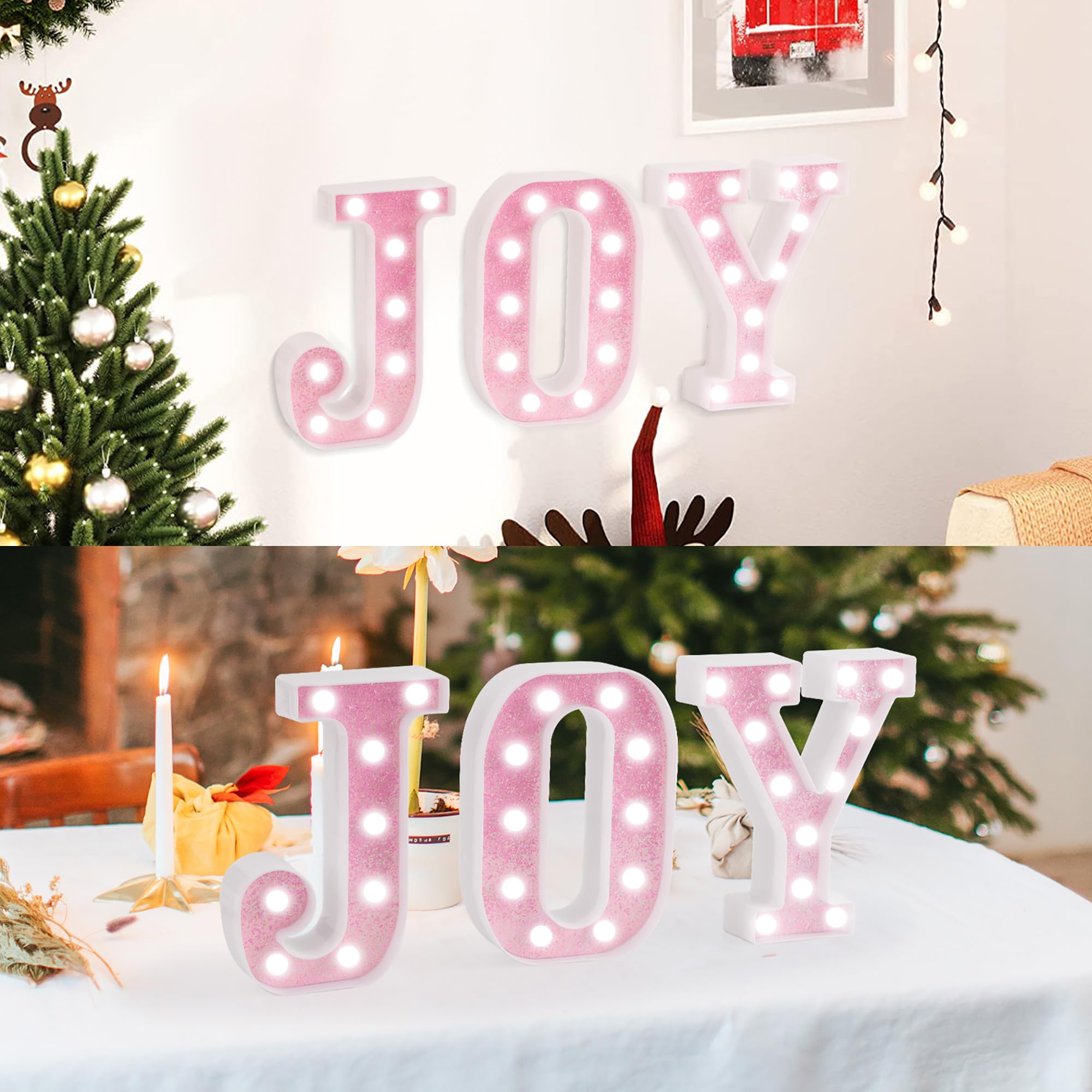 eufony LED Marquee Light Letter O, Glitter Pink, Battery-Powered, Cool White Lights for Bedroom & Party Decor, Model W-PINK-LED-O