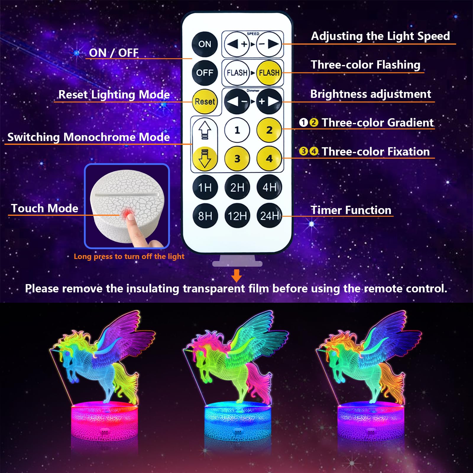 COBIKU Horse Night Light, 3D Illusion Lamp with Remote Control, Timer, Multi-Color Changing, Dimmable Kids Bedroom Lamp, Led Nig