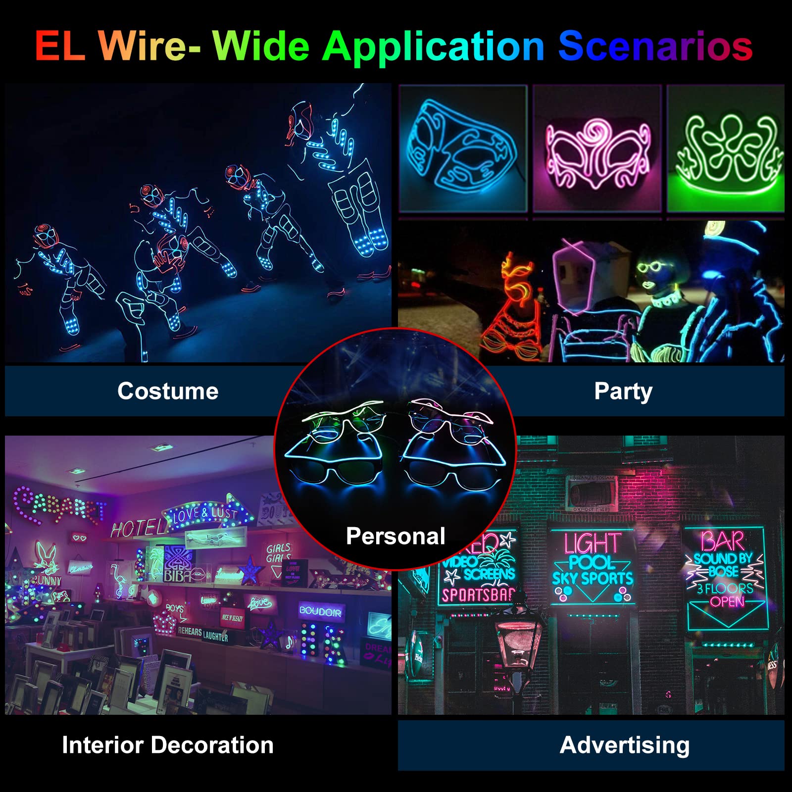 Jiguoor El Wire Battery Pack 16.4Ft / 5M Bright Neon Light Strip 360° Illumination Neon Tube Rope Lights For Diy, Festival, Party Decoration, Pub, Halloween, Chrismas (16.4Ft / 5M, Blue)