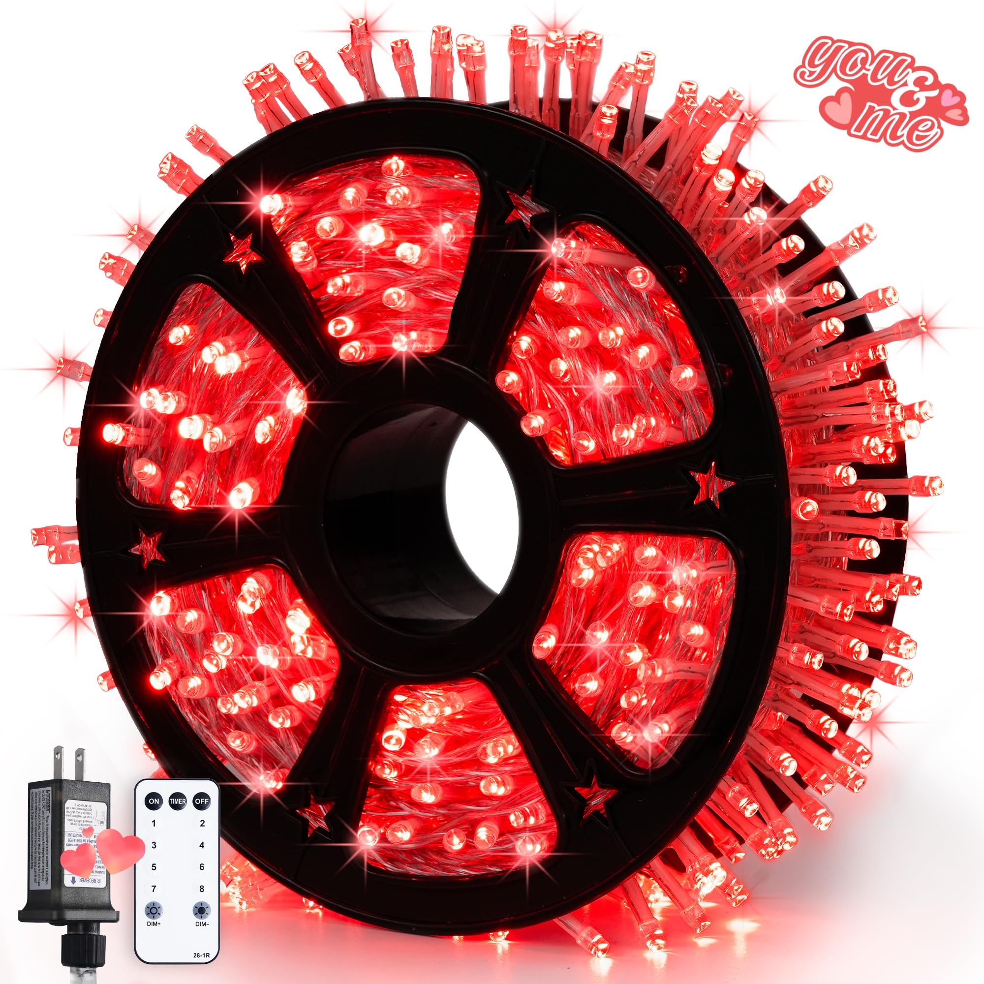 JMEXSUSS 600 LED String Lights, Red Copper Wire, 8 Modes, Waterproof, Model EXS-S-0600, for Valentines Day Decorations