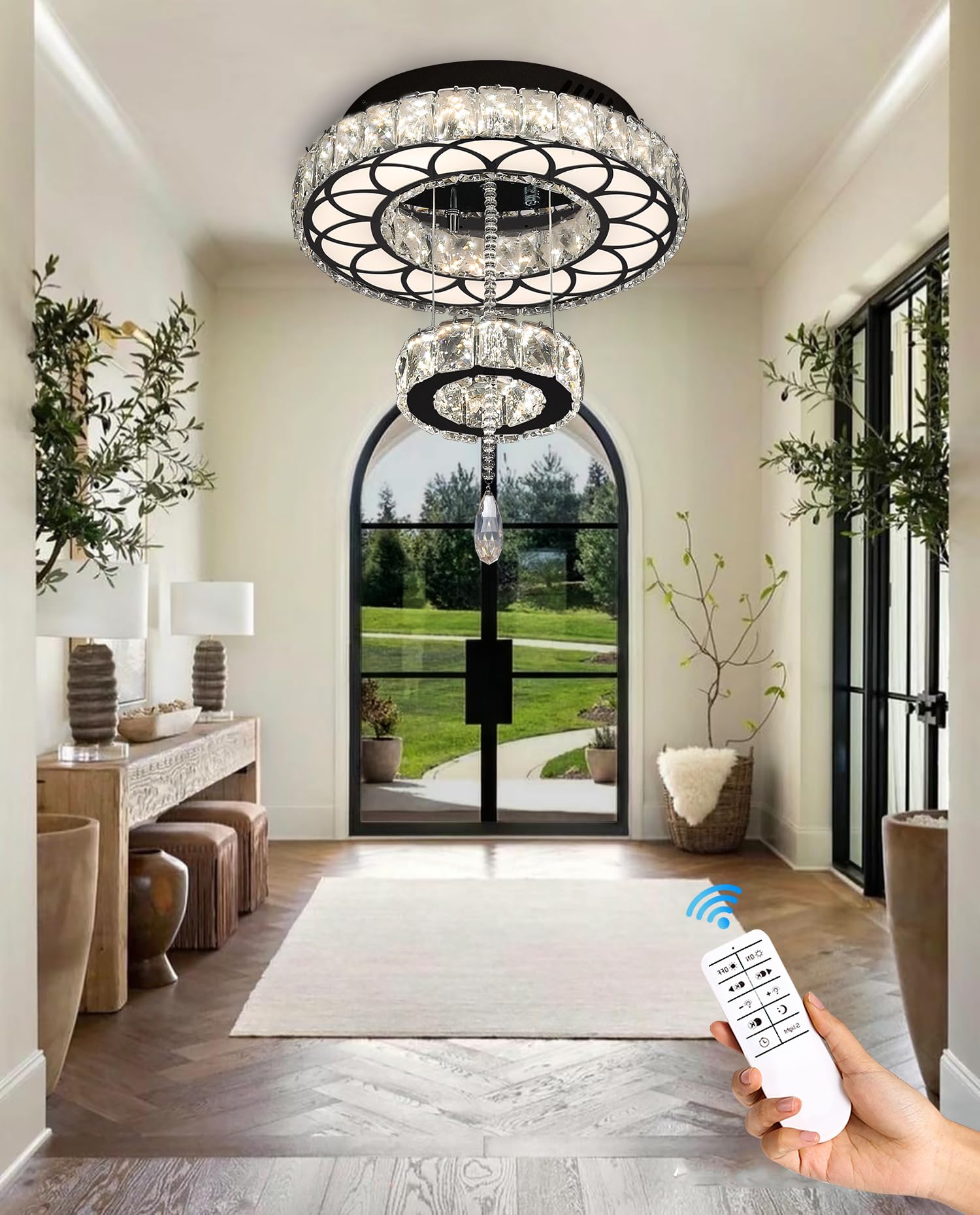 Flashing God Dia 12'' Crystal Mini Chandelier Crystal Black Ceiling Light Fixtures Led Flush Mount Ceiling Light For Living Room