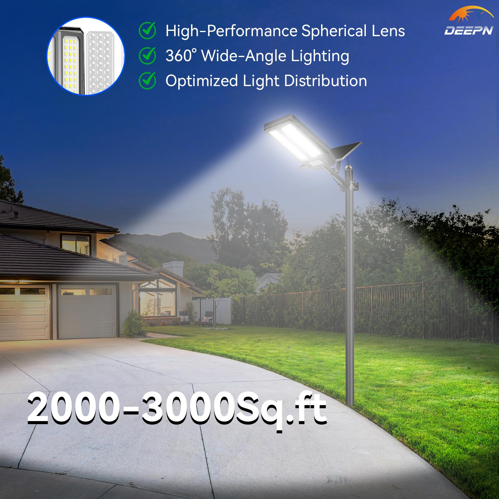 Deepn Solar Lights Outdoor 7000W, Solar Street Light IP67 Waterproof Dusk to Dawn 300000 Lumens LED Security Flood Lights with M
