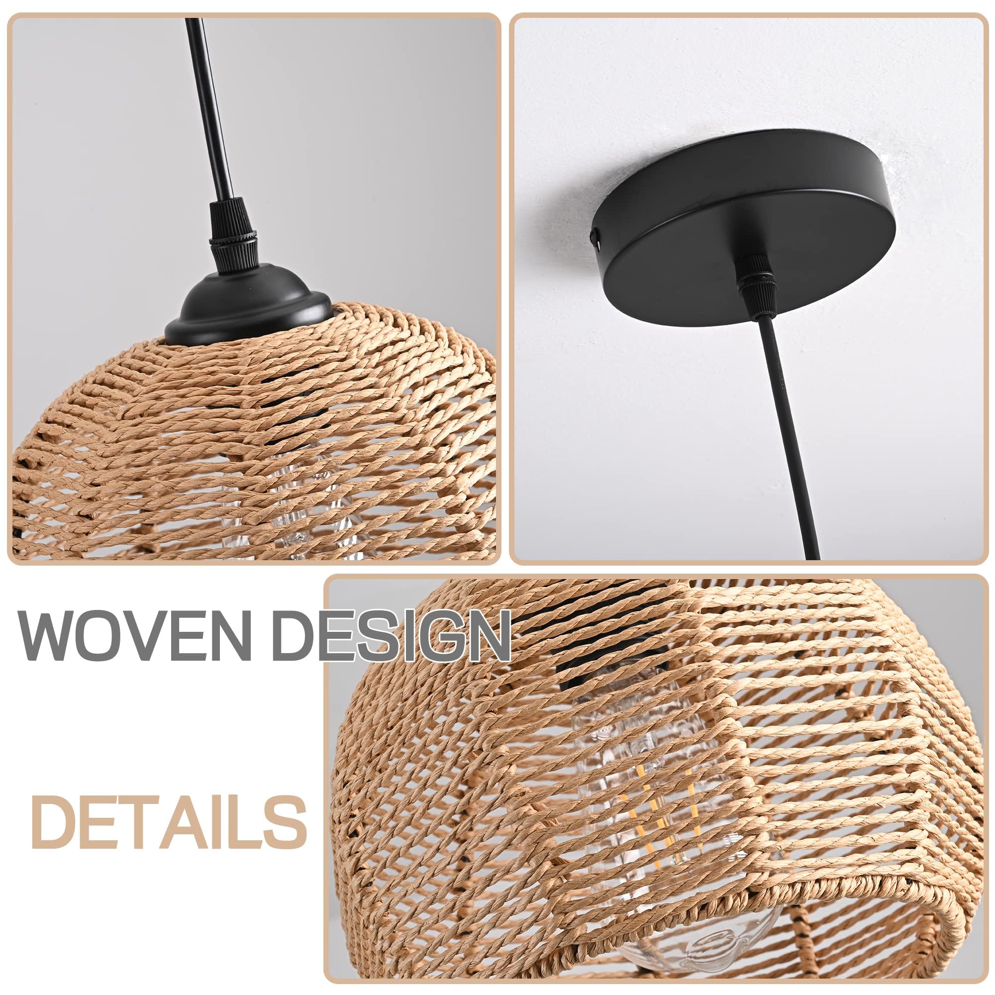 Ayshwilldec Mini Hemp Rope Woven Pendant Light Fixture - Boho Chandelier For Bedroom & Kitchen