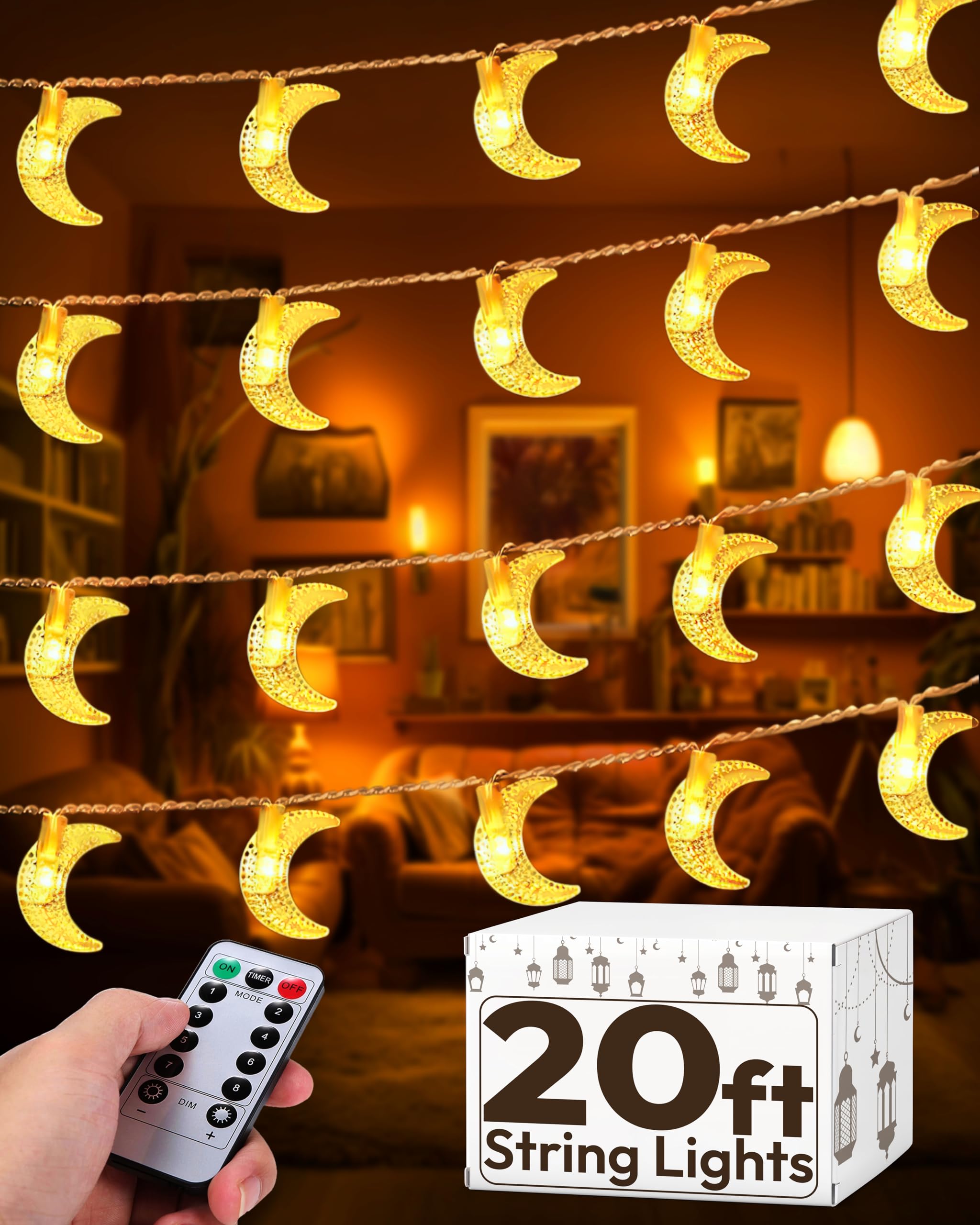 OLEEK Ramadan String Lights - Warm White LED Decorations for Home - Ramadan Gifts for Kids - Holiday Decor 2025