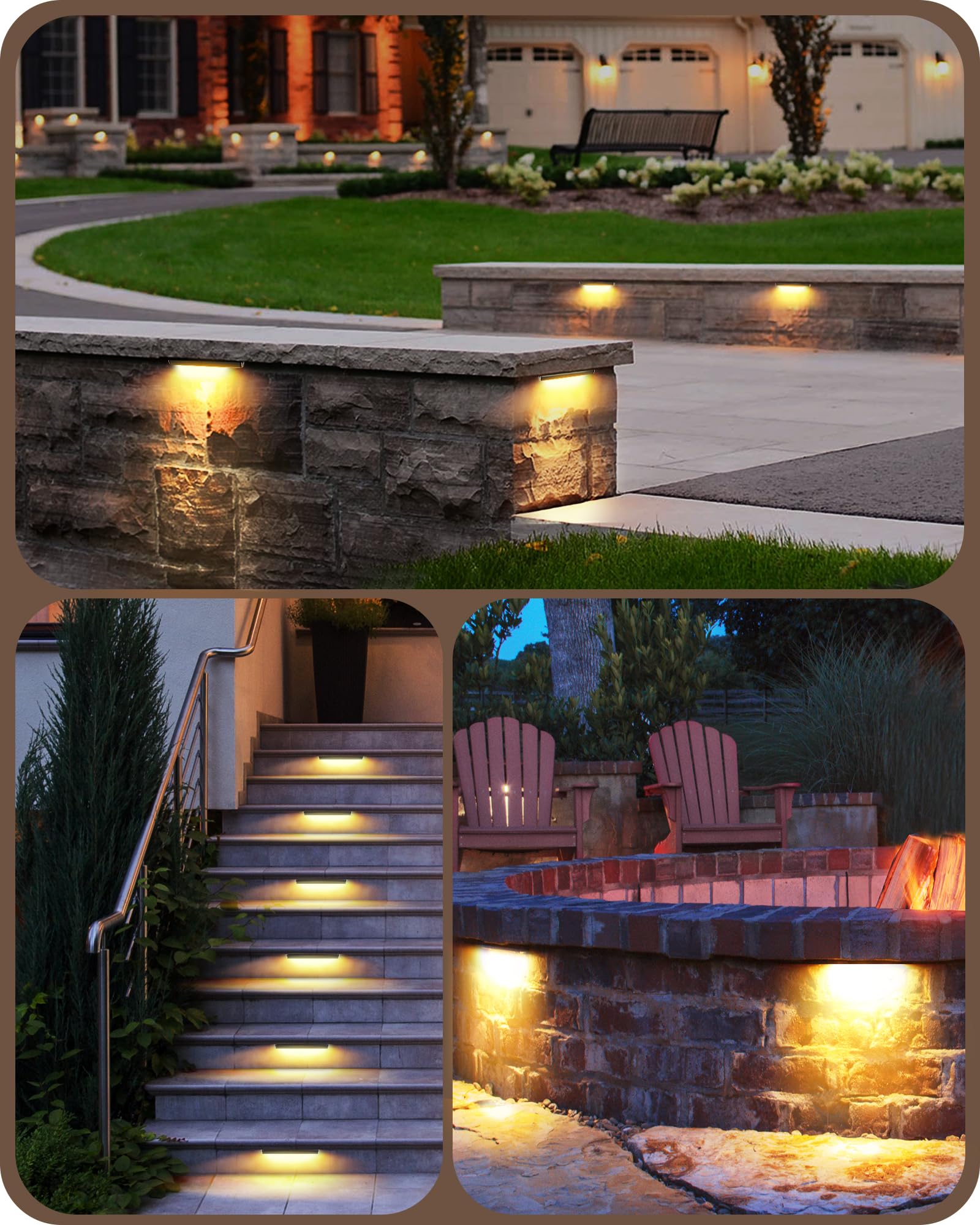 EDISHINE 8 Pack Retaining Wall Lights, 7 in LED Hardscape Lighting, 12V AC/DC 2W 2700K Low Voltage Paver Light, IP65 Waterproof
