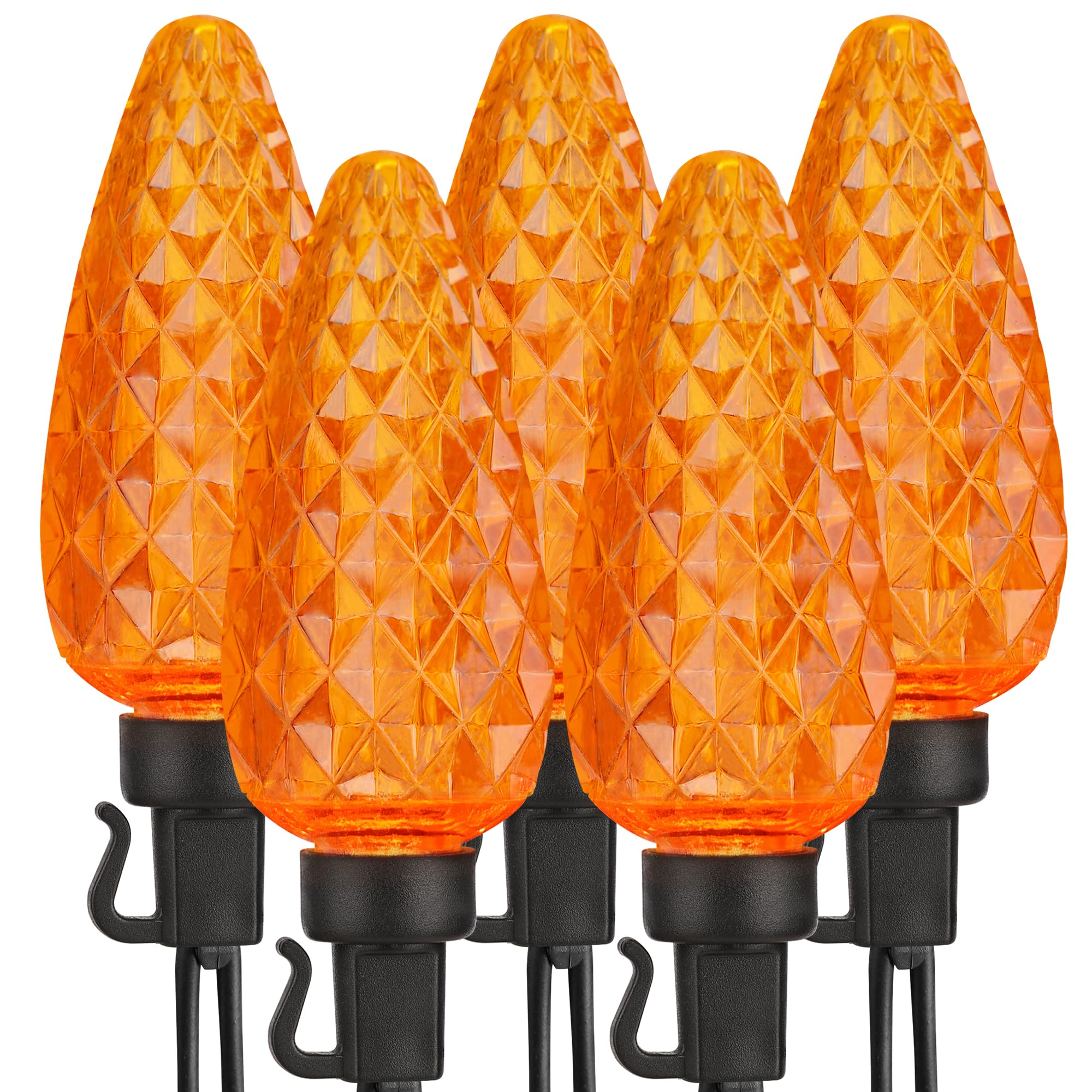 Brizled C9 Halloween Lights, 33ft 50 LED Faceted C9 Orange Lights String Connectable, 120V UL Certified Orange Lights, Outside L