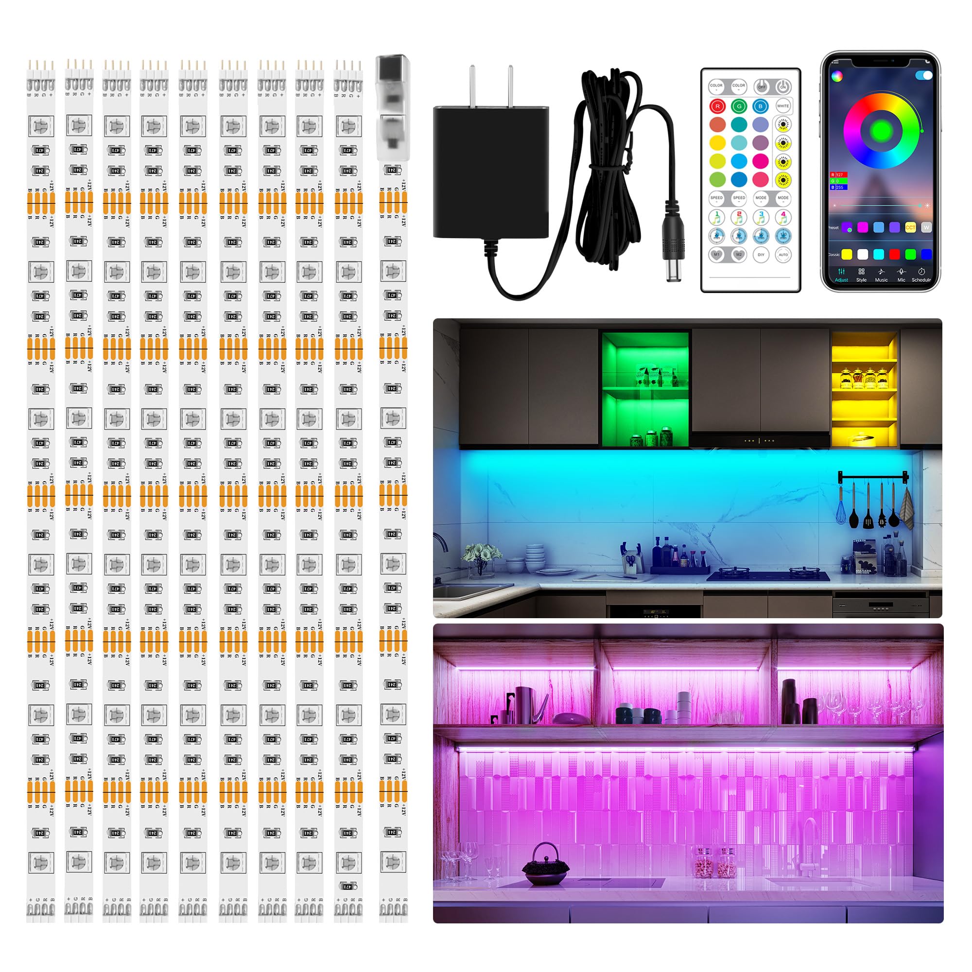 maylit 10 PCS RGB Under Cabinet Lighting Kit, App and Remote Control Led Strip Lights, Music Sync Color Changing Led Lights with