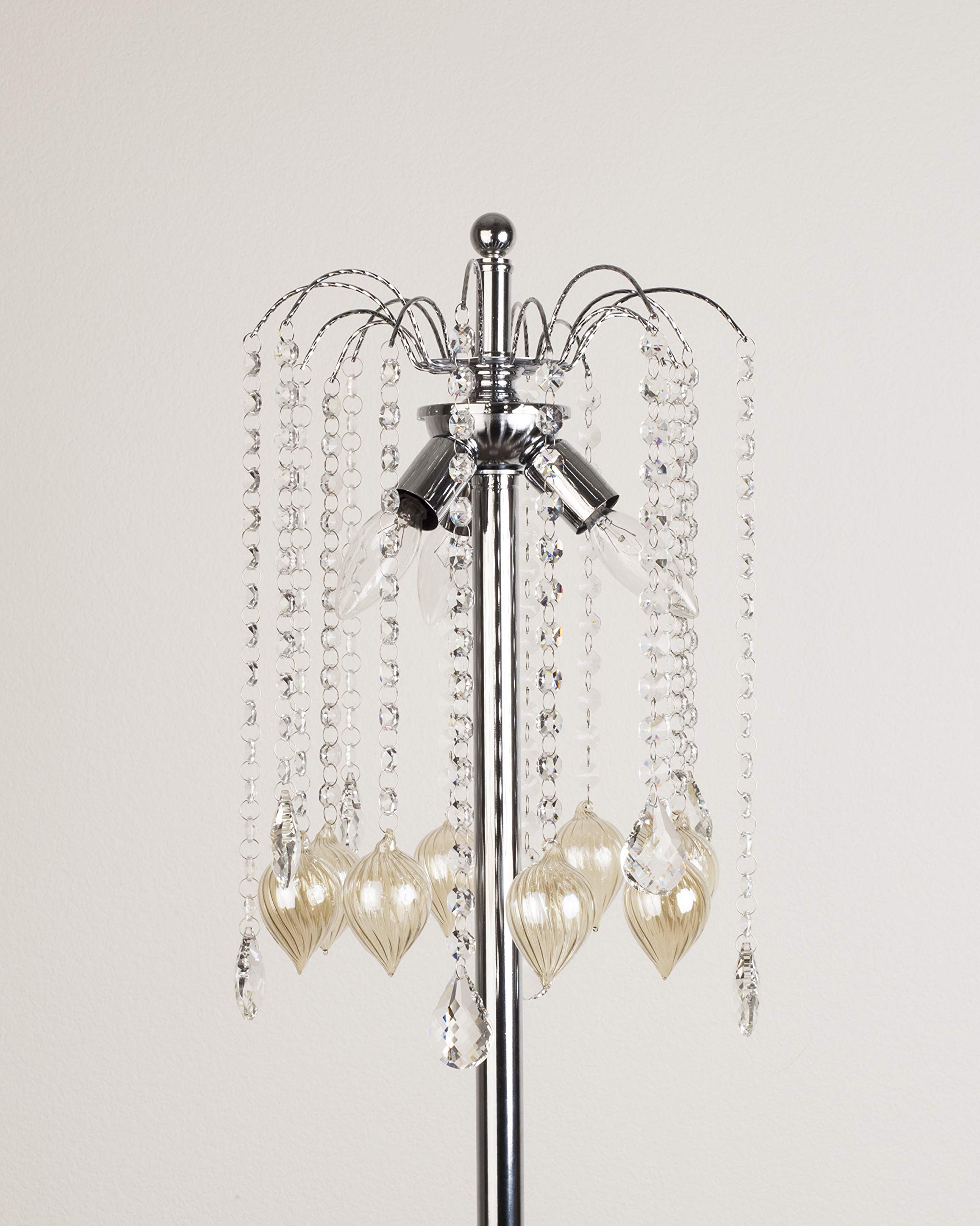 OK Lighting Floor Lamp, Crystal Gold Peach, Model OK-5125F, Chrome Finish