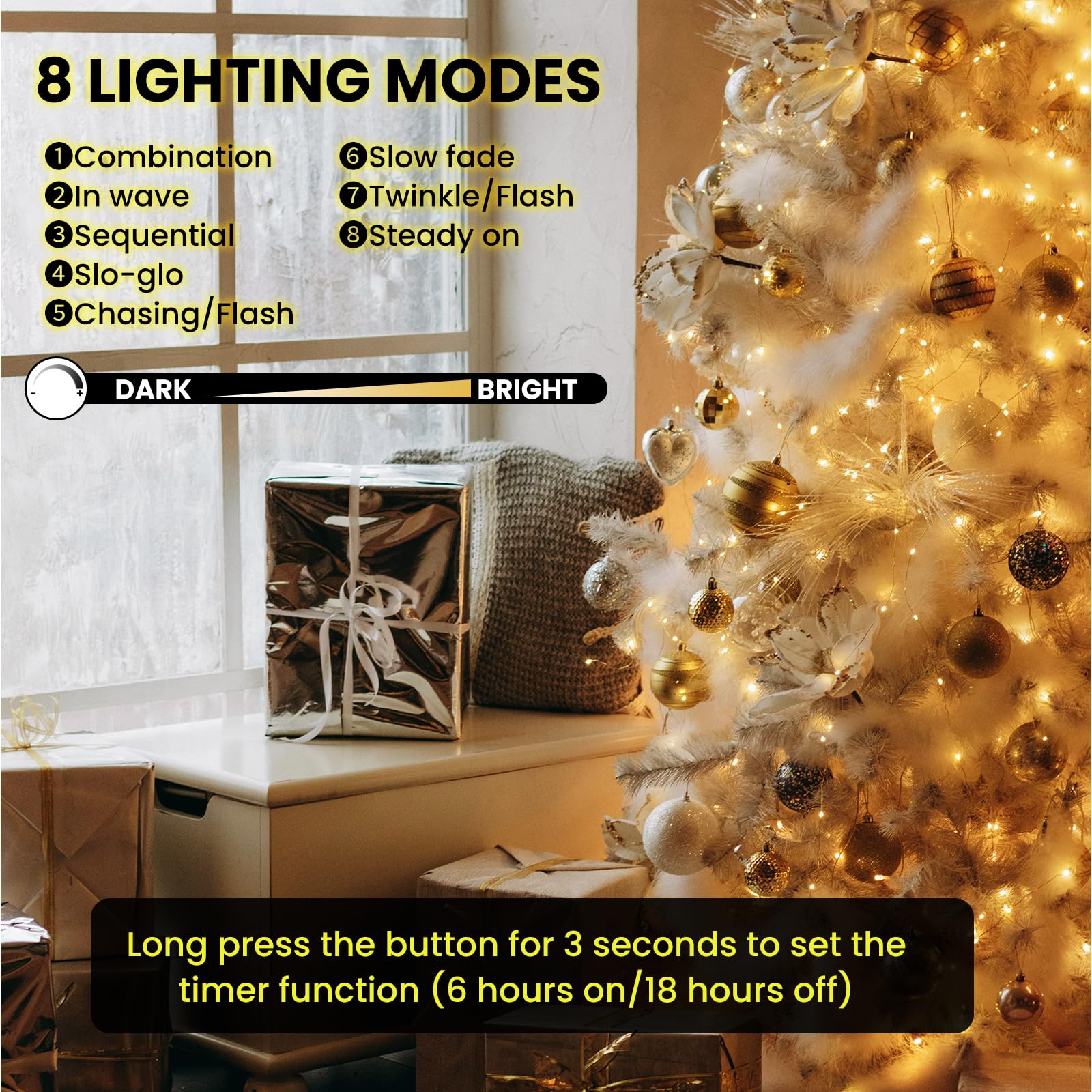 Dailyart 1000 LED Fairy Lights, Warm White, 75Ft Waterproof String Lights with Remote, Gold Copper Wire for Indoor/Outdoor Use