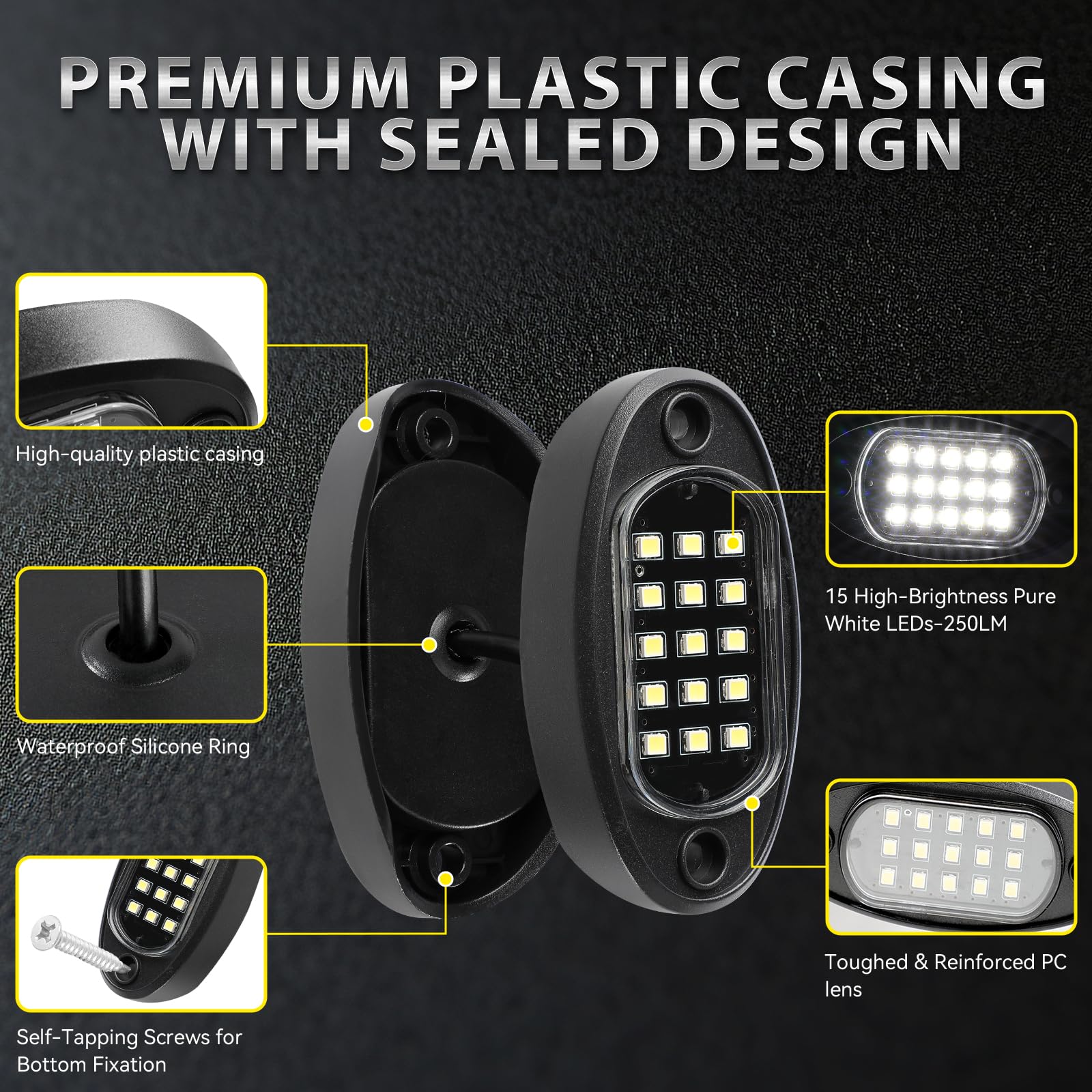 12 Pods Pure White Led Rock Lights With Extension Wires  6500K Super Bright White Underglow Kit For Truck Trailer Offroad Pickup Sxs Utv  Ip67 Waterproof Under Trailer Lighting