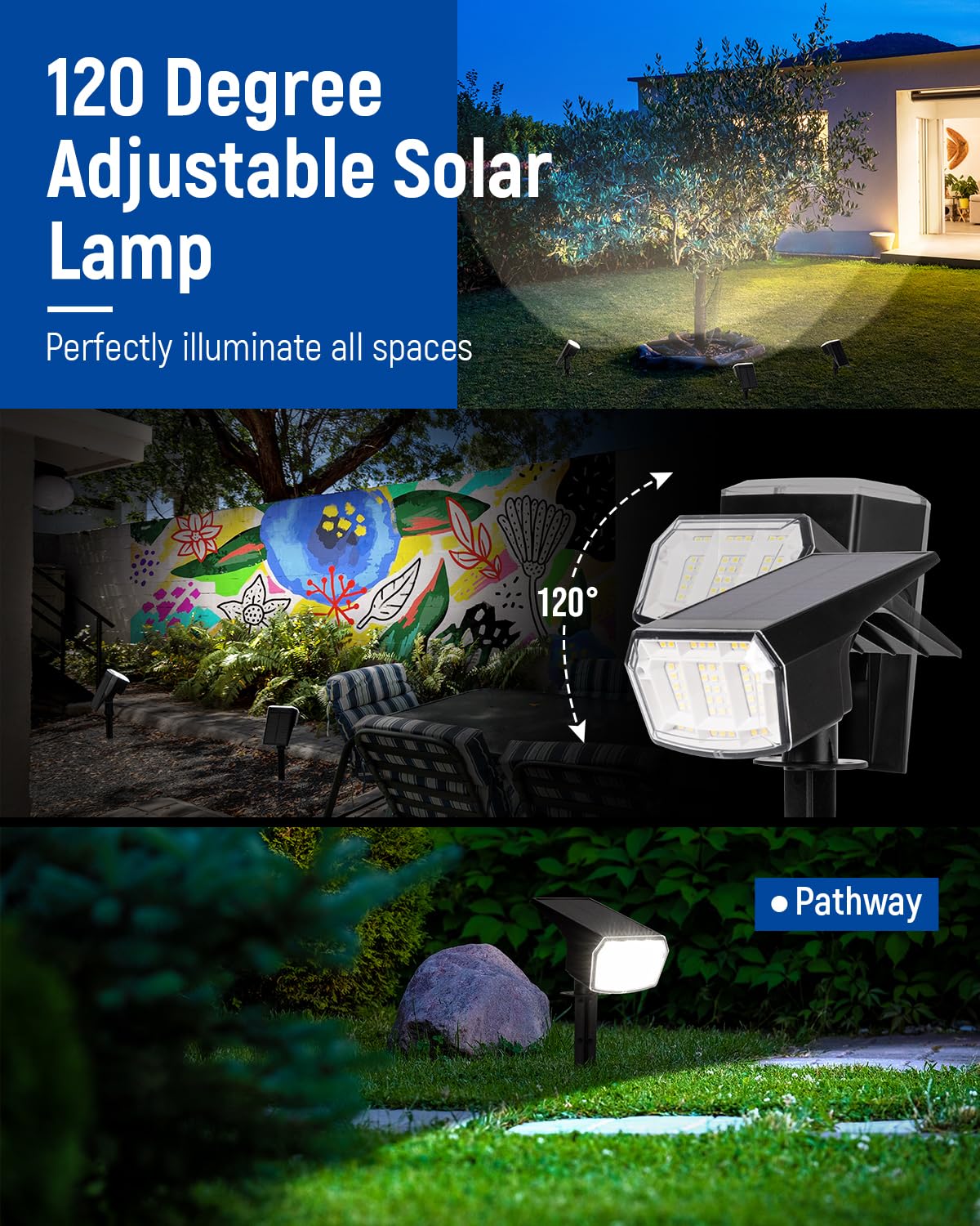 AUDERWIN Solar Spot Lights Outdoor 63 LED Waterproof IP65 3 Pack Natural Light Model 9922