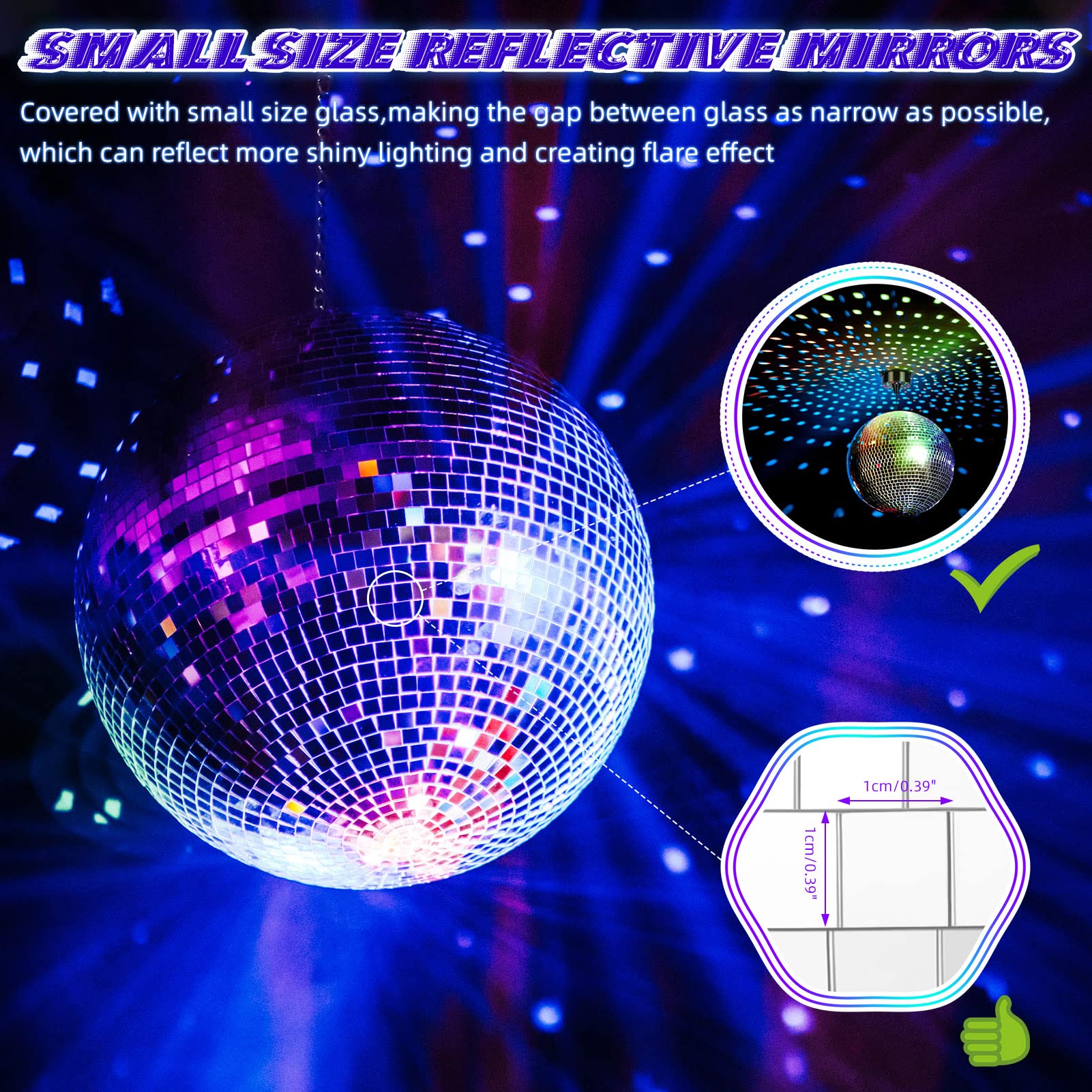 Meagoo Disco Ball With Motor And Light, 8'' Hanging Mirror Ball And 6Rpm Batteries Powered Rotating Motor With 4 Light Colors An