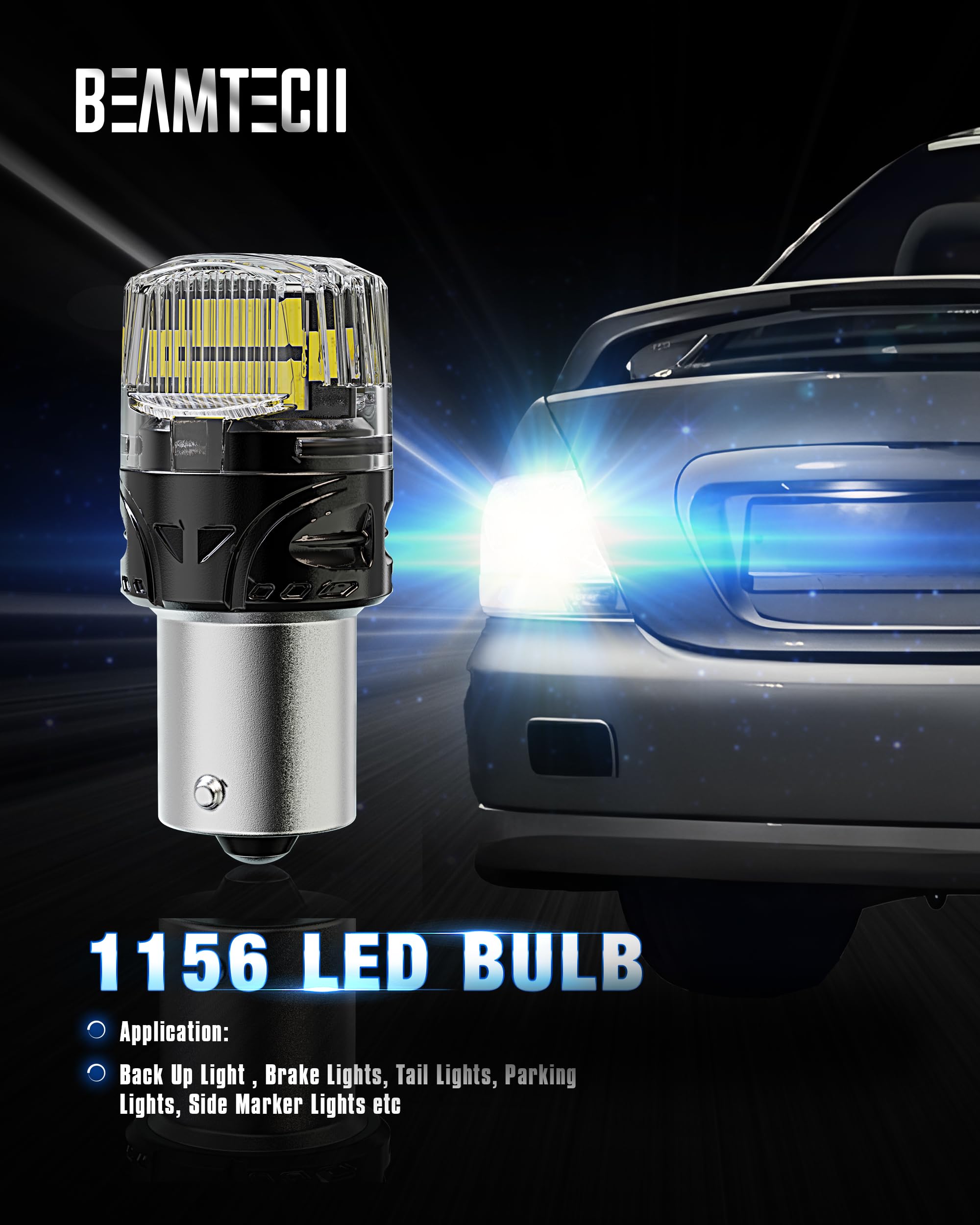 BEAMTECH 1156 LED Bulbs for Reverse Lights, 6500K Cool White, Pack of 2