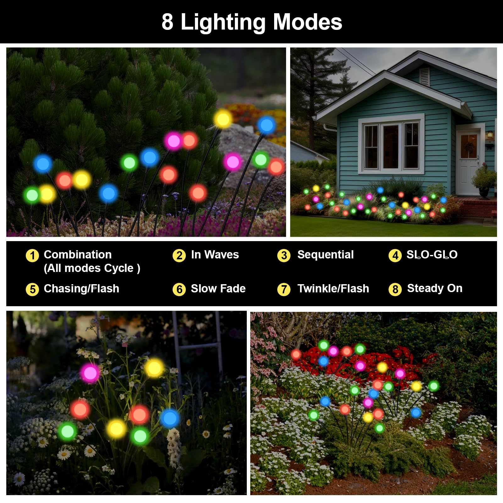 Galavasen Solar Firefly Lights Outdoor Waterproof, 8 Mode Rgb Color Changing Firefly Swaying Solar Lights For Outside Yard Patio