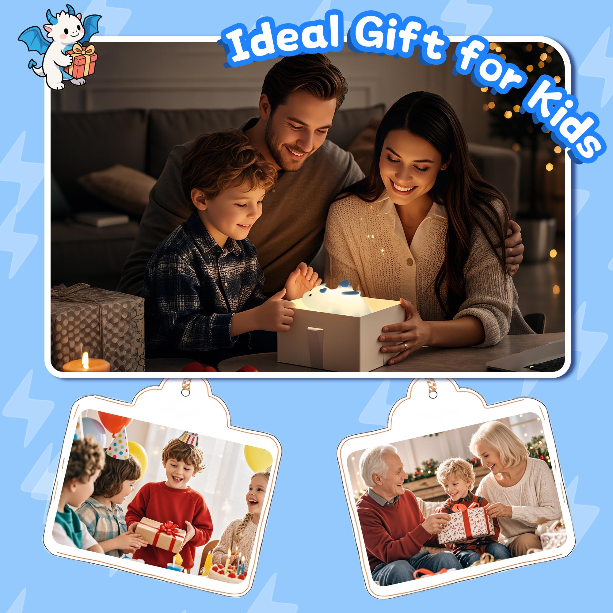 Attivolife Dragon Night Light For Kids  Cute Soft Silicone Touch Lamp With 8 Color & Dimmable & Timer  Portable Nursery Bedroom Bedside Decor Led Light  Birthday Xmas Gifts For Baby Toddler Boy Girl