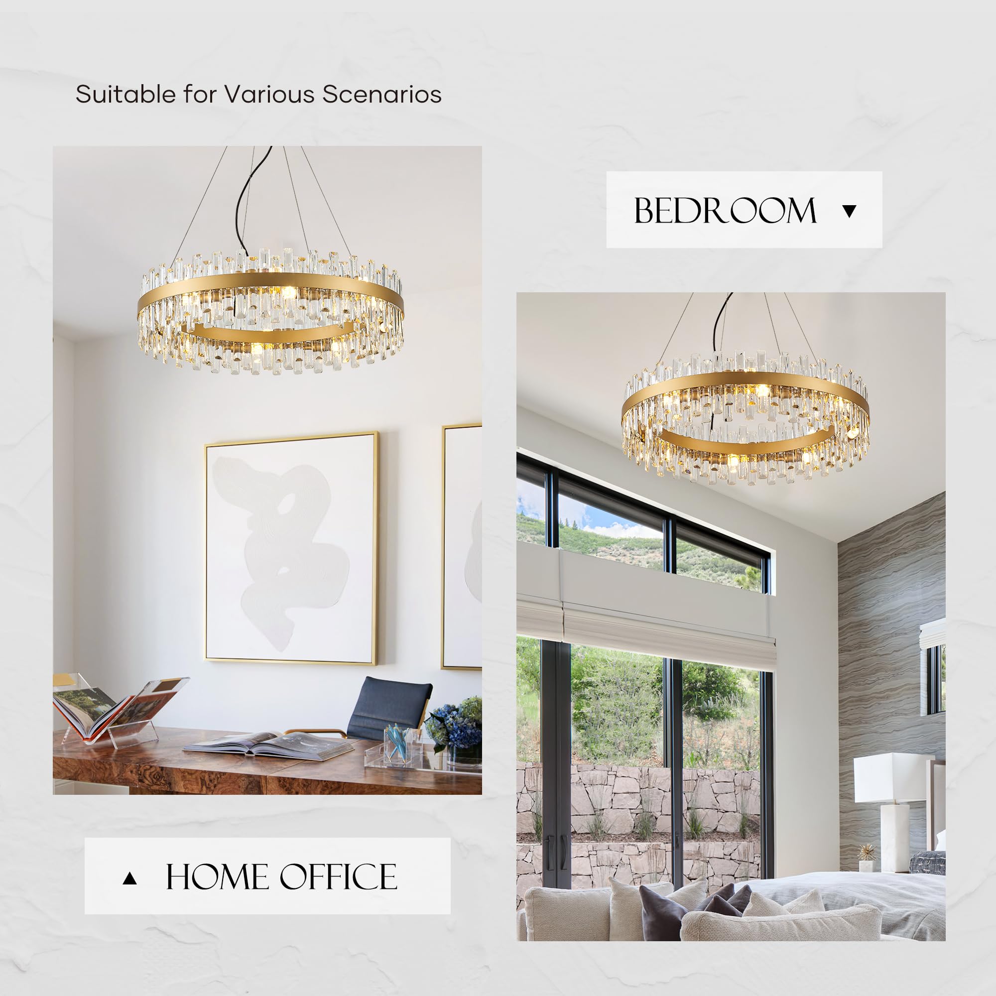 lighceac 31.9" Gold Modern Crystal Chandelier - 16-Light Luxury Pendant for Dining Room, Kitchen, Living Room, Model LX-2409-16A