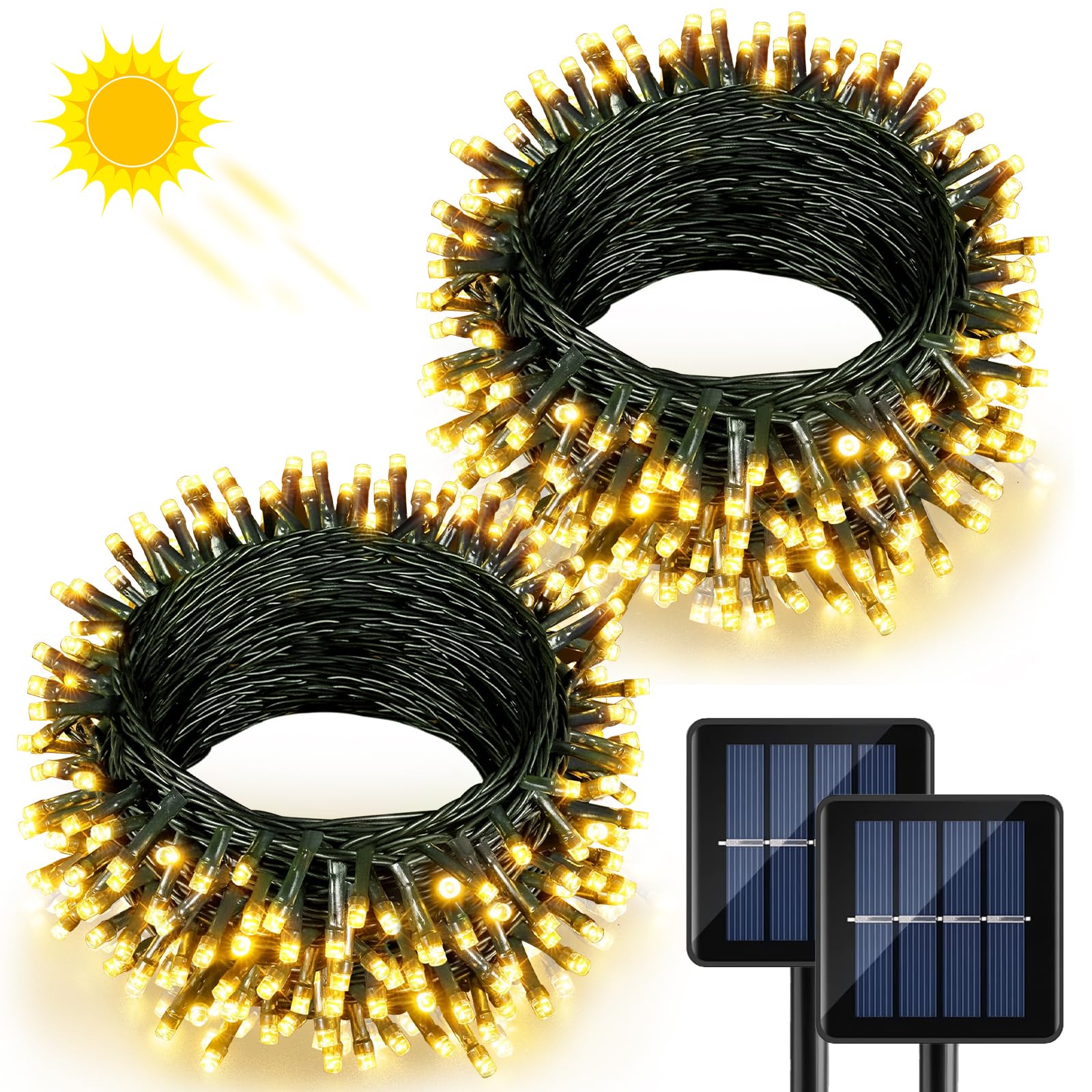 2 Pack Solar String Lights Outdoor Waterproof, 158FT 480 LED String Lights for Outside, 8 Modes Twinkle Fairy Light Green Wire f