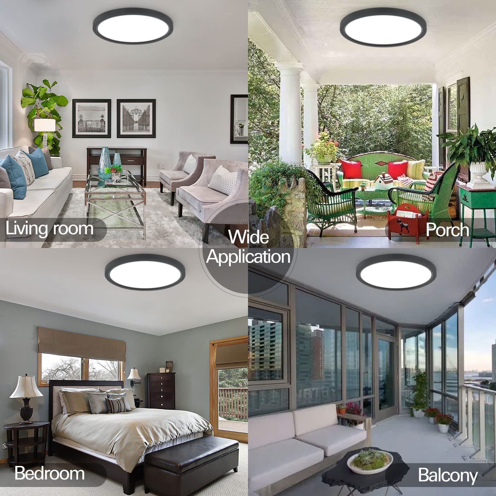 Hykolity 18 Inch Led Round Flat Panel Light, Black, 32W, 3200Lm, 3000K/4000K/5000K Cct Selectable, 120?Beam Angle, Dimmable Edge