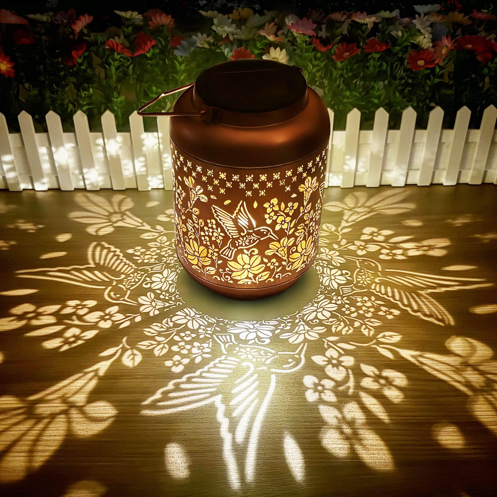 Solar Lanterns Outdoor Waterproof, Hummingbird Hanging Solar Lantern Garden Decor Birthday Gifts for Women Mom Grandma, Metal So