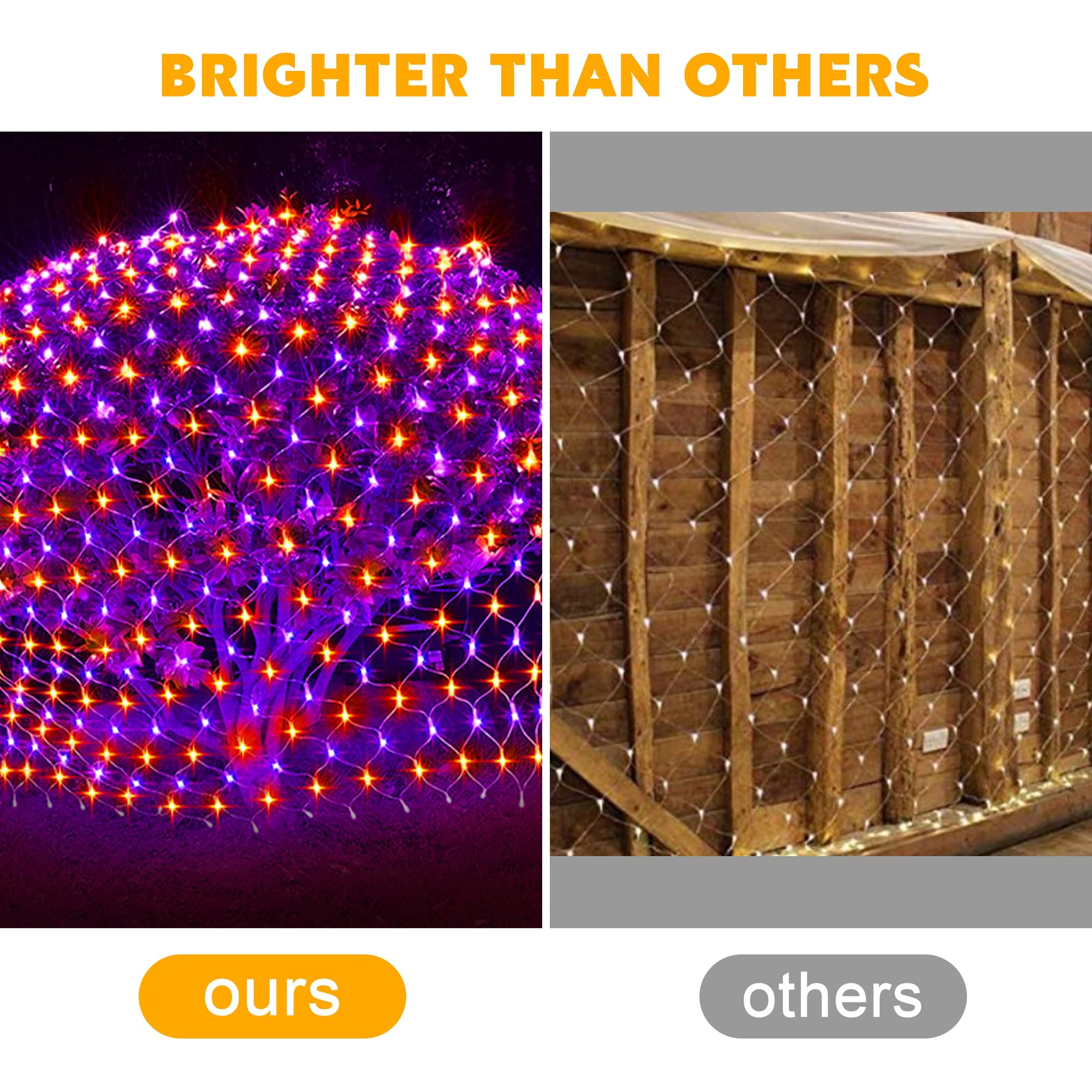 Kemooie 198 Led Halloween Lights, 9.8Ft X 6.6Ft Halloween Net Lights, Connectable 8 Twinkle Modes Mesh Lights For Garden Patio Halloween Decorations (Orange And Purple)