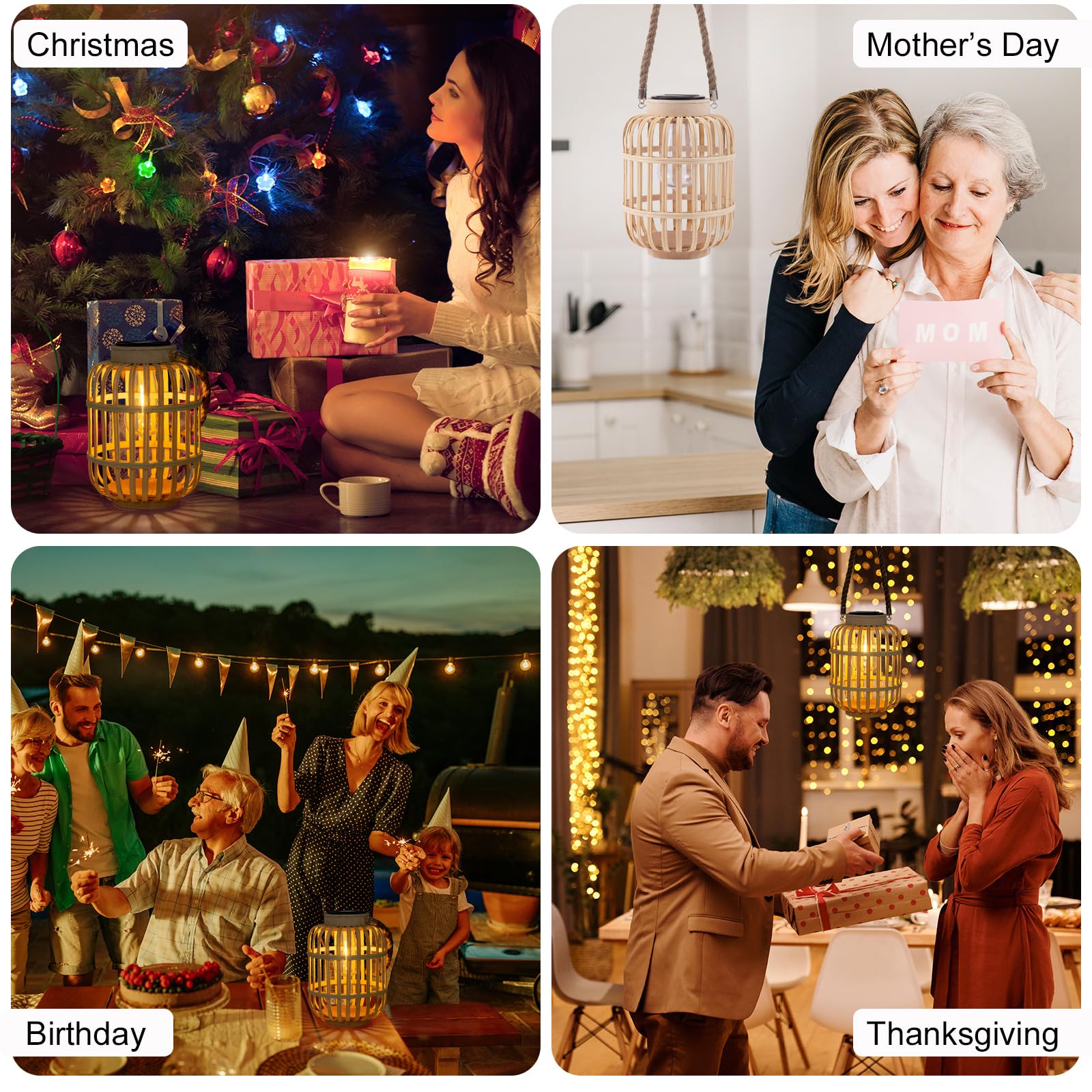 Pearlstar Outdoor Solar Lanterns Light Rattan Natural Lantern With Handle For Hanging Or Table Lamp For Patio Yard Garden Weddin