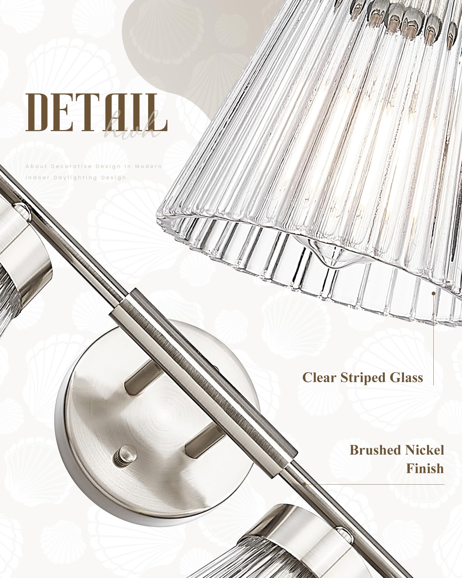 4-Light Bathroom Vanity Light Fixtures  Hwh Brushed Nickel Bathroom Vanity Lighting Modern Vanity Light Over Mirror With Clear Striped Glass Shade  5Hzg97B-4W Bn