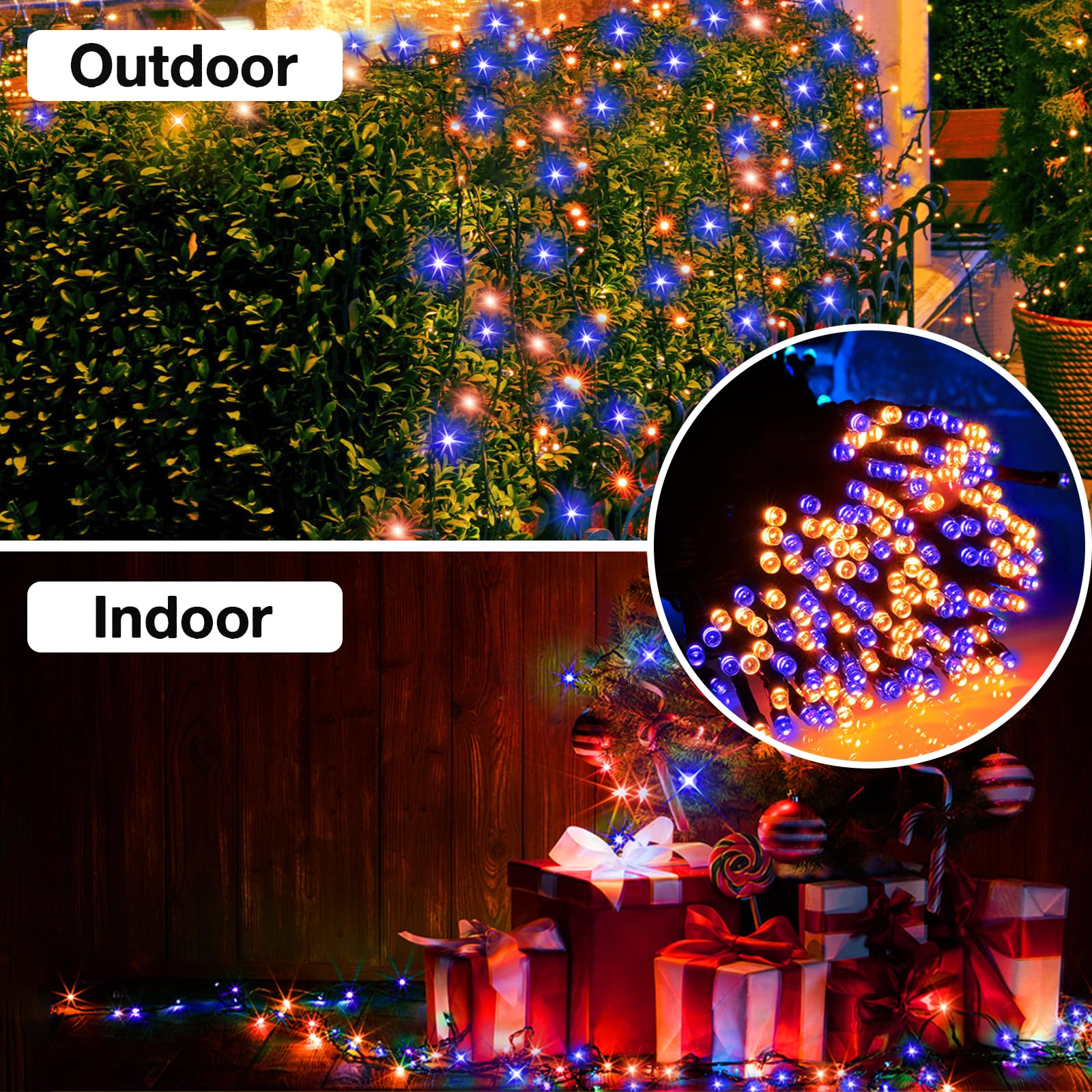 HeKation 300LED Twinkling Christmas String Lights, 100FT, Purple and Orange, Remote Control, 8 Modes, Model BD-300-L-P+O-C
