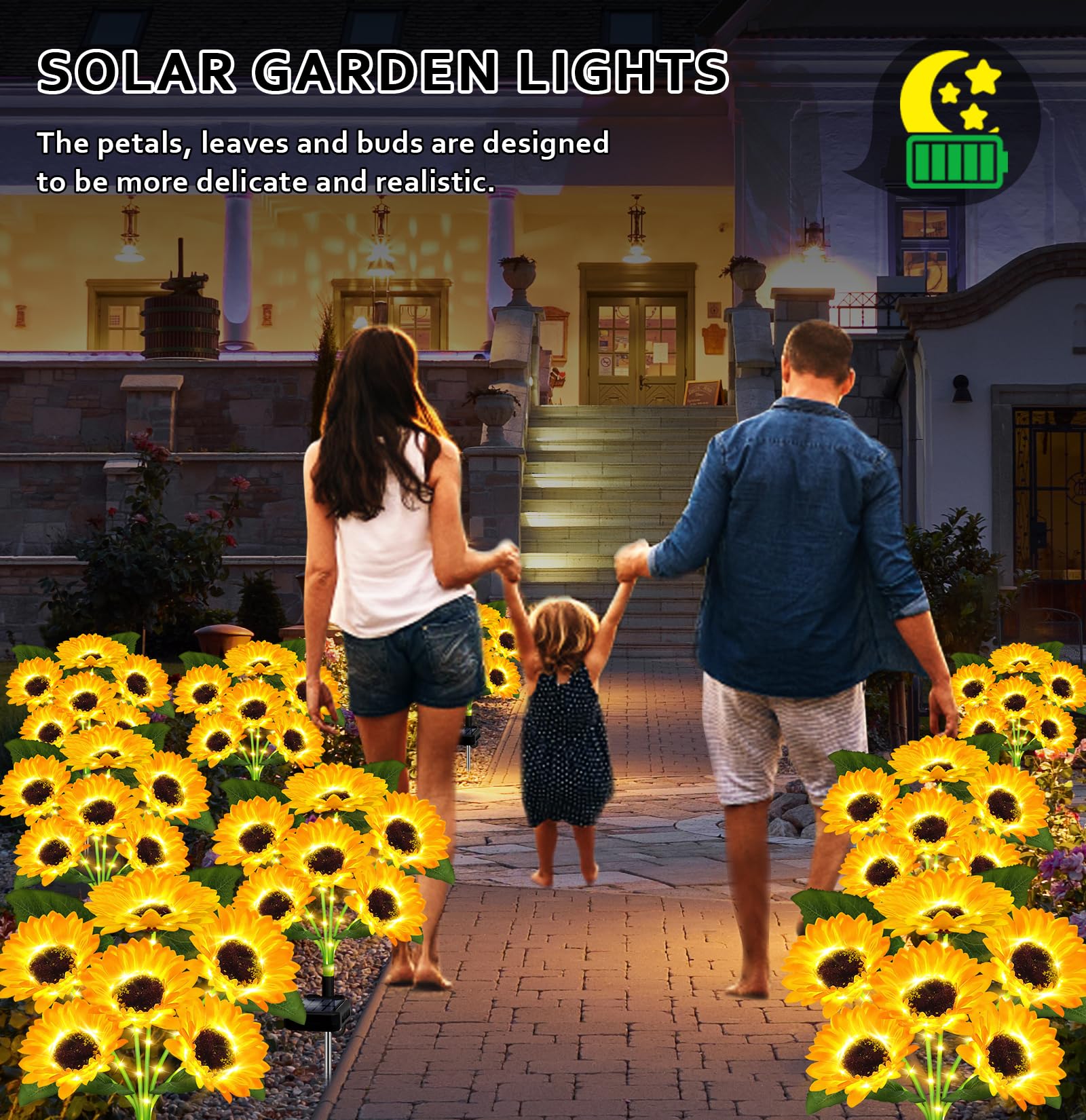 Solar Lights Outdoor Garden Decor,4 Pack With 24 Sunflower Lights,Solar Flowers Lights Waterproof,Sunflowers Gifts For Mom Women