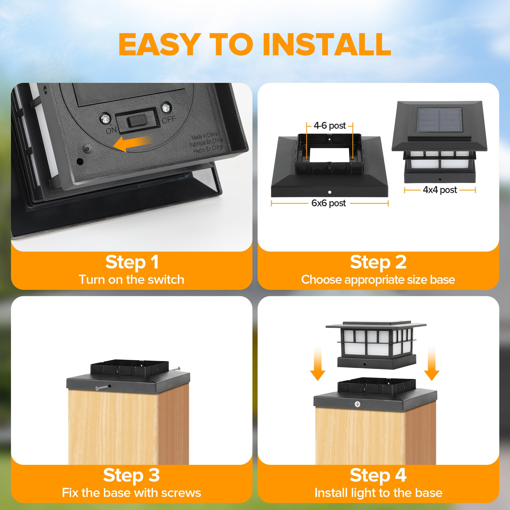 LUTEC Solar Post Cap Lights, IP65 Waterproof, Warm White 3000K LED, 8 Pack, Black, for 4x4, 5x5, 6x6