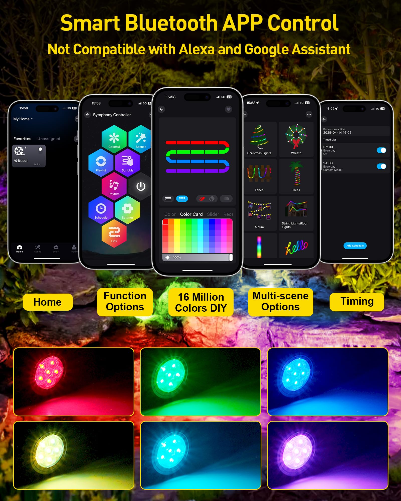 T-SUN Colored Pond Lights, Bright LED Underwater Pond Light Submersible Fountain Lights APP and Remote Control,Dimmable,Timer, I