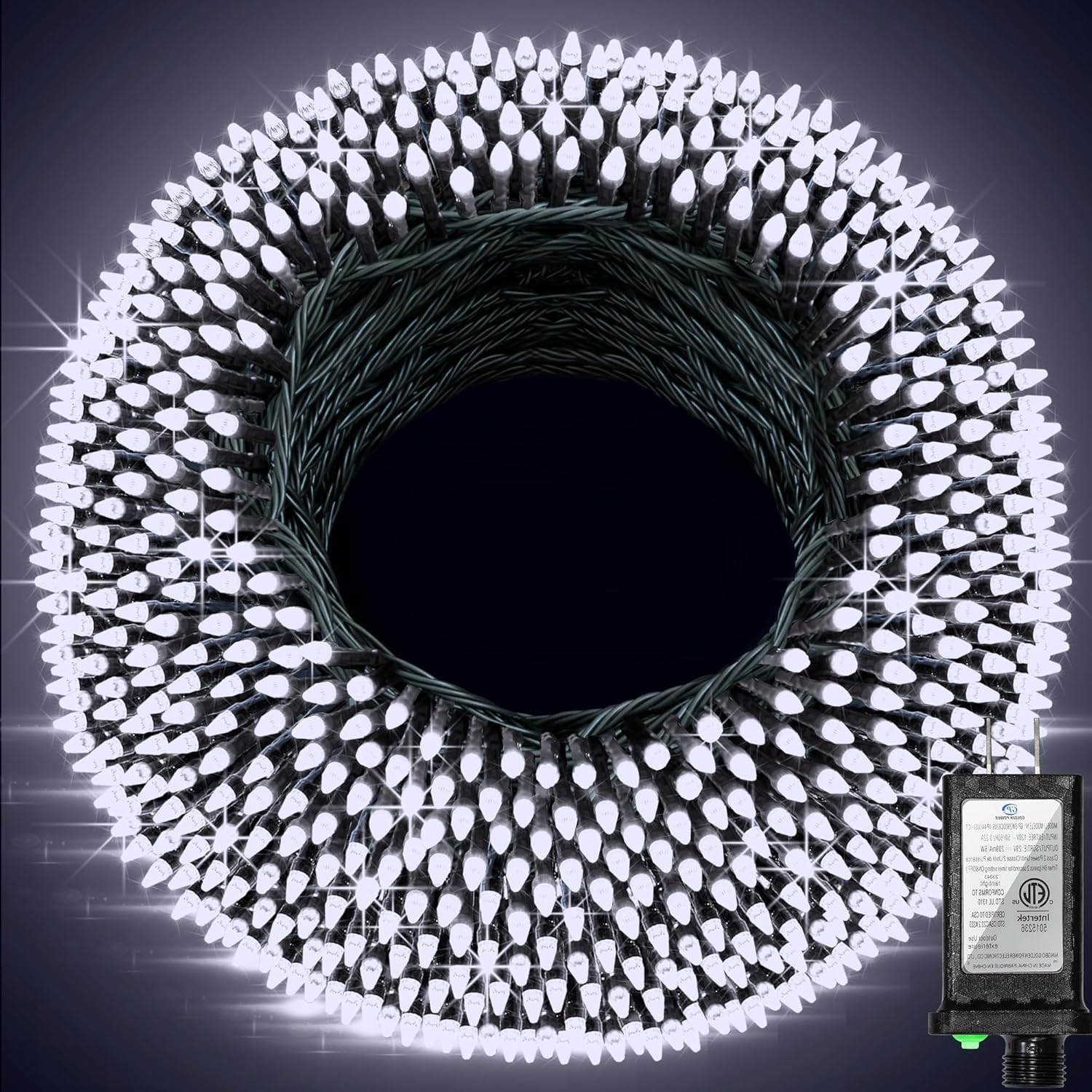 1500 Led 470Ft Christmas String Lights  12 Modes And Timer Memory Dimmable  Plug In Outdoor Waterproof Dark Green Wire Twinkle Fairy Light For For Xmas Yard Tree Wedding Party Outside Decor Cool White