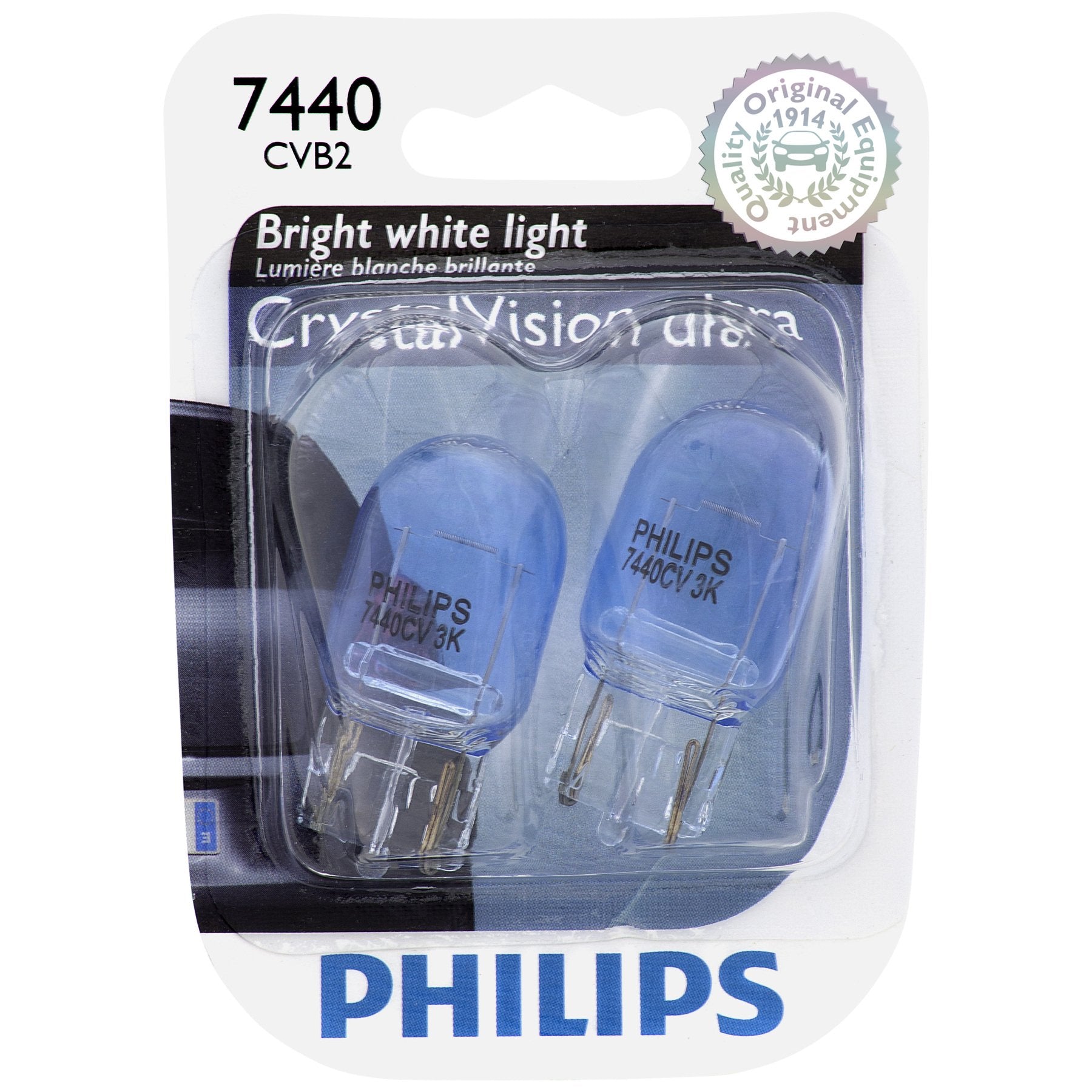 Philips 7440CVB2 CrystalVision Ultra Miniature Bulb, 2 Pack