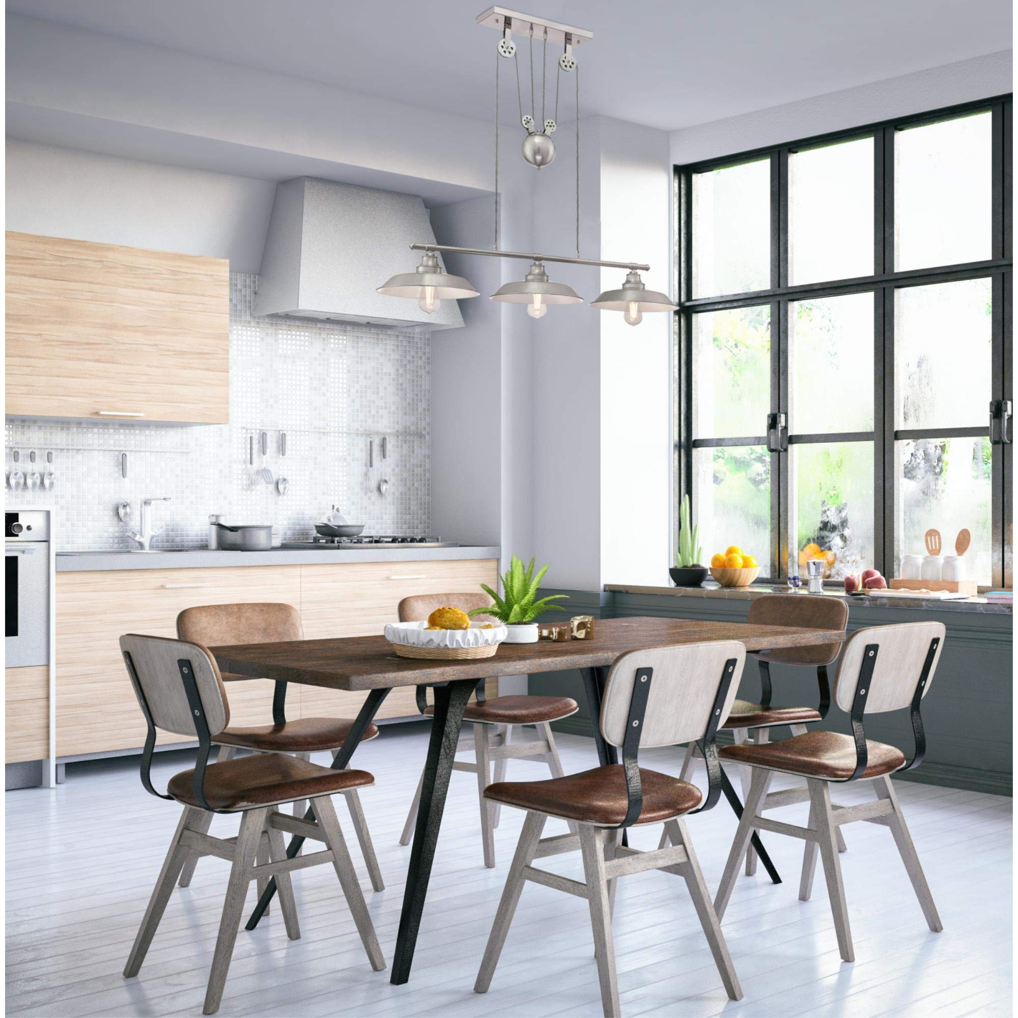 Westinghouse Iron Hill Three-Light Pendant Light, Brushed Nickel Finish, Model 6369900, One Size