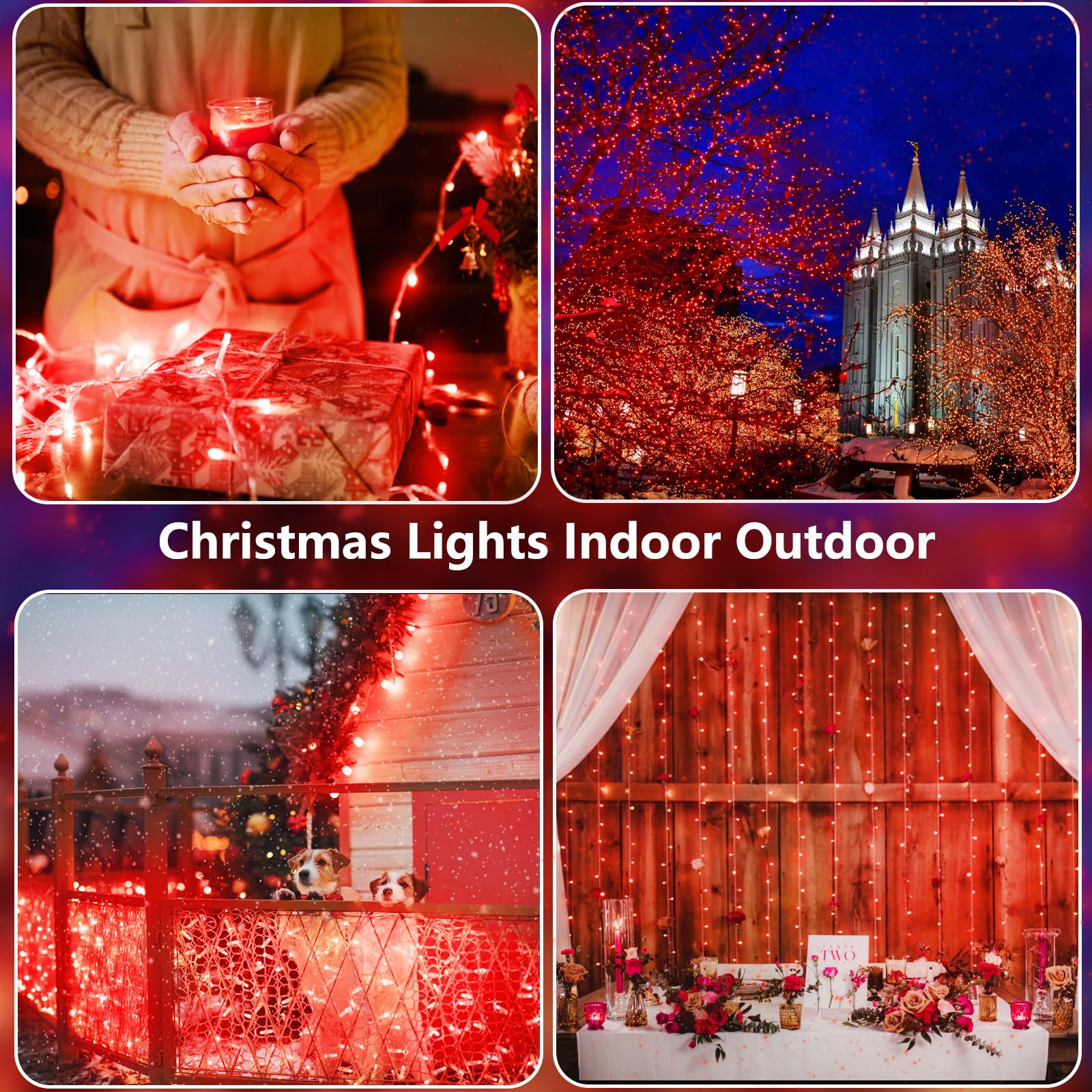 2 Pack Christmas String Lights Battery Operated With Timer  66Ft 200 Led Waterproof Twinkle Lights  8 Modes Fairy Light For Indoor And Outdoor Bedroom Garland Tree Christmas Decorations (Red)