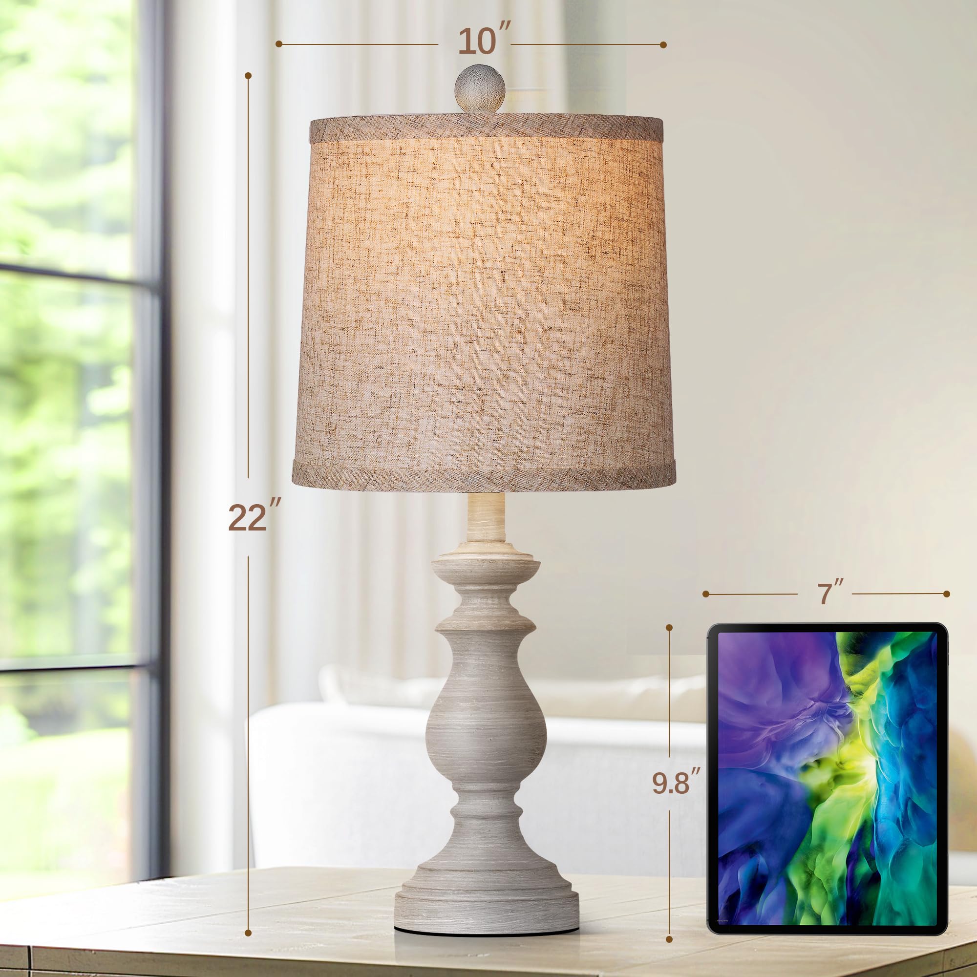 PARTPHONER Traditional Table Lamp Set of 2, 22in Antique Grey Vintage Lamps for Living Room Bedroom, Model STR-DL-0004