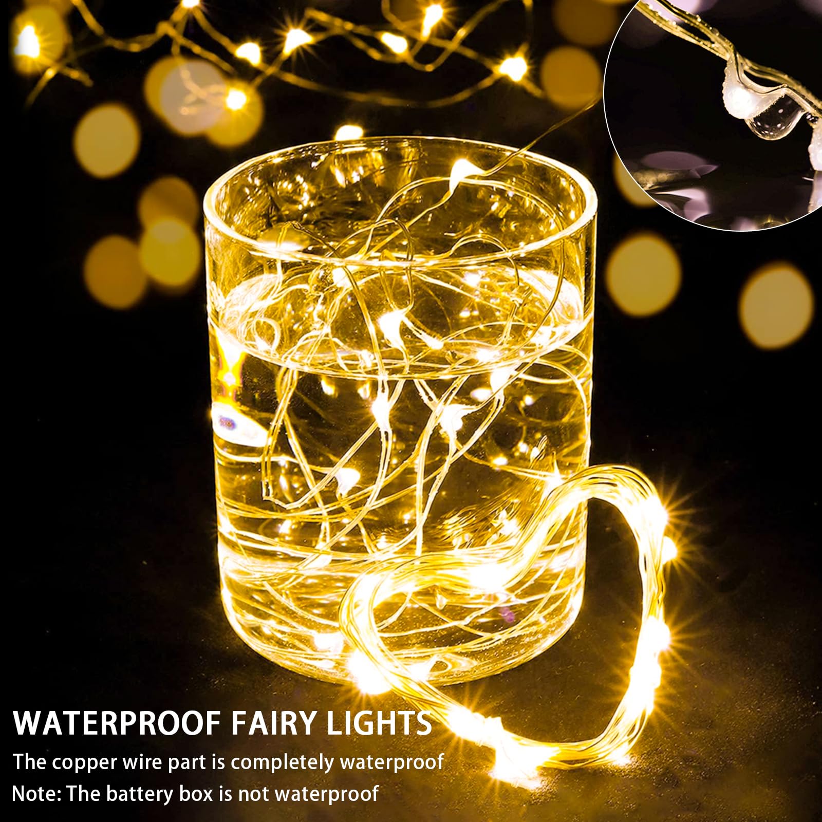 chzk 100 Pack Fairy Lights 7Ft 20 LED Twinkle String Lights Battery Operated Waterproof Warm White A01-Mini